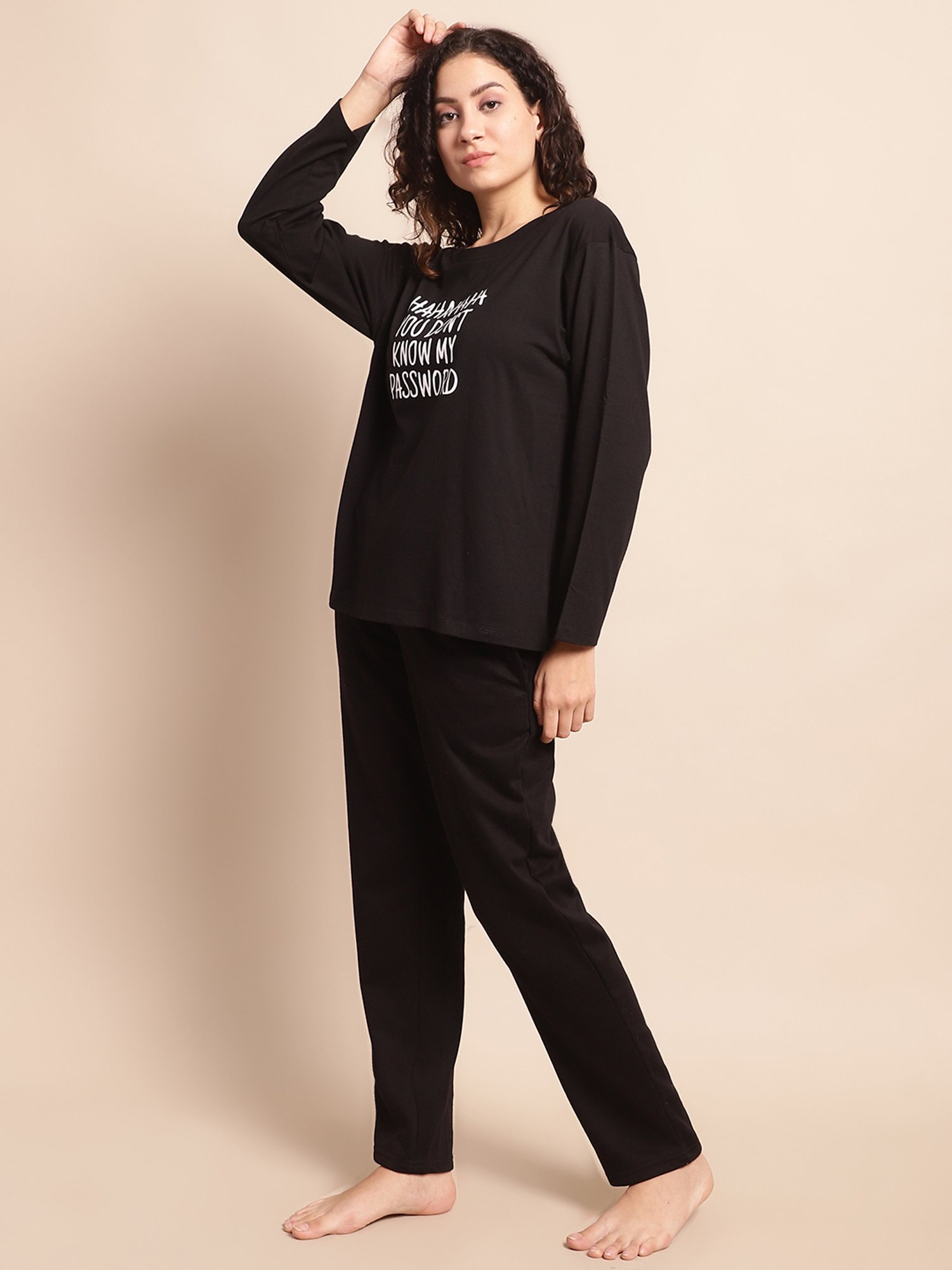 Kanvin Black Printed Top With Pyjamas