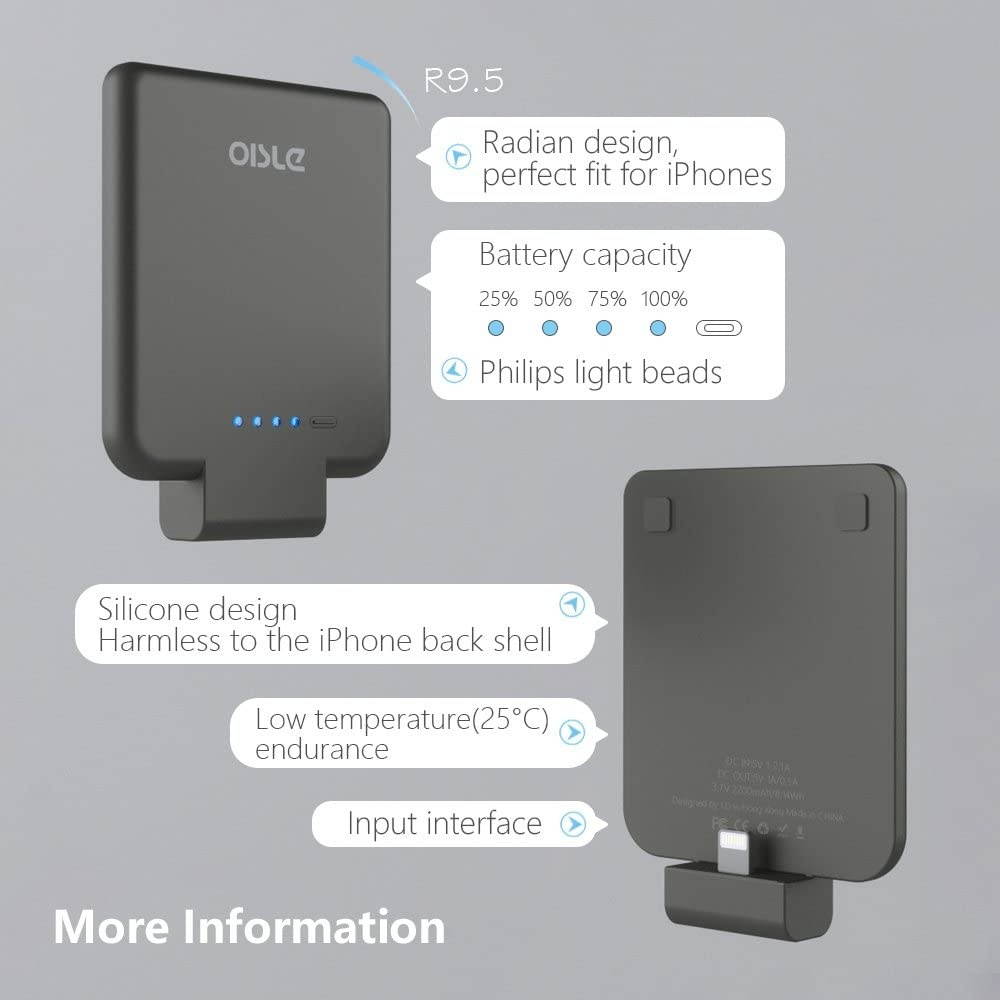 OISLE Portable Charger Mini Power Bank PowerCore 2200mAh Wireless External Backup Battery Pack for iPhone 12/12 mini/12pro/12pro Max 5(s)/6(s)/7(p)/8(p)/X -Black