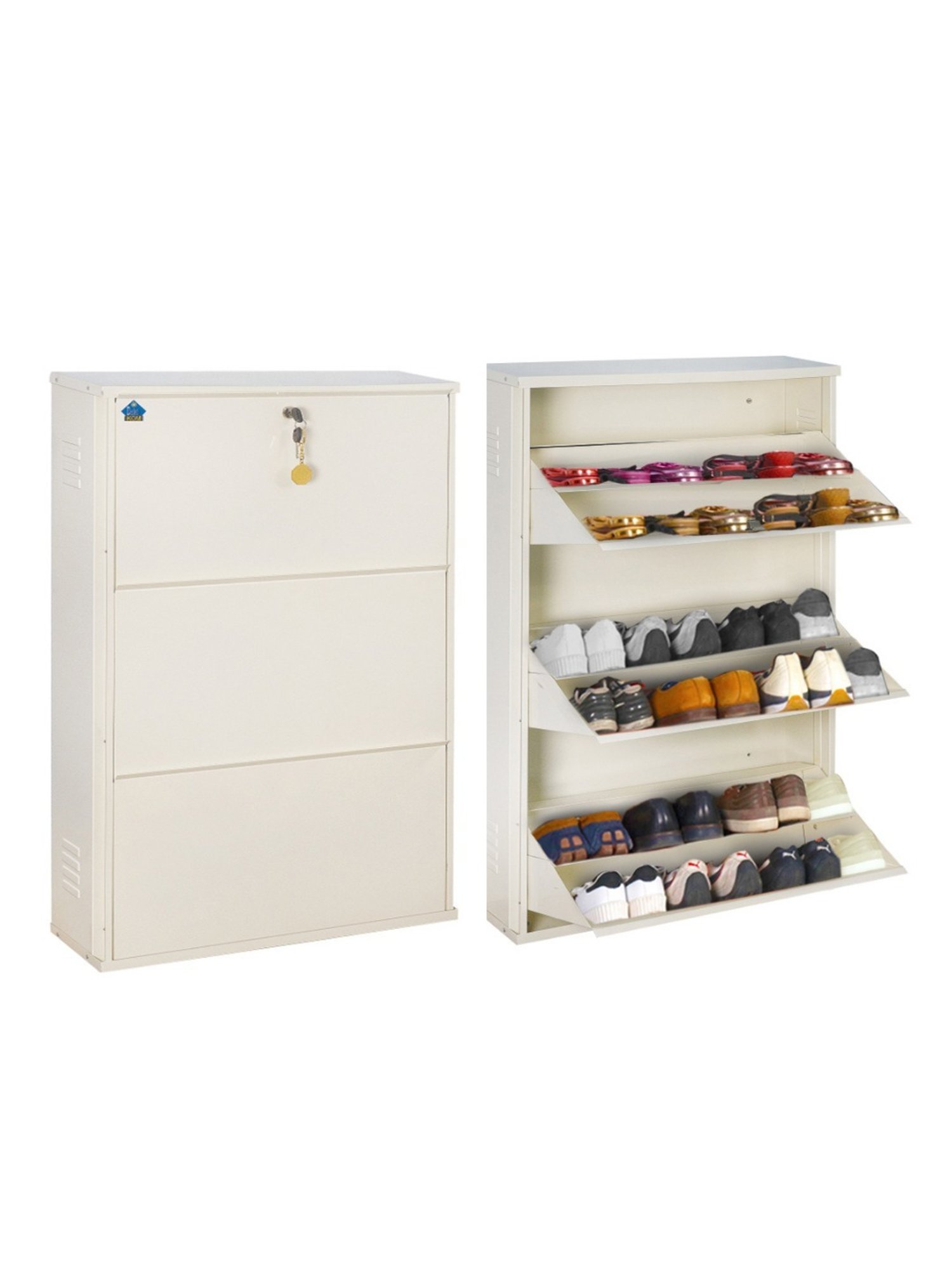 Delite Kom Metal Shoe Rack - 24" 10 Shelf, Double Decker, Ivory, PowderCoat, Wall Mount, DIY