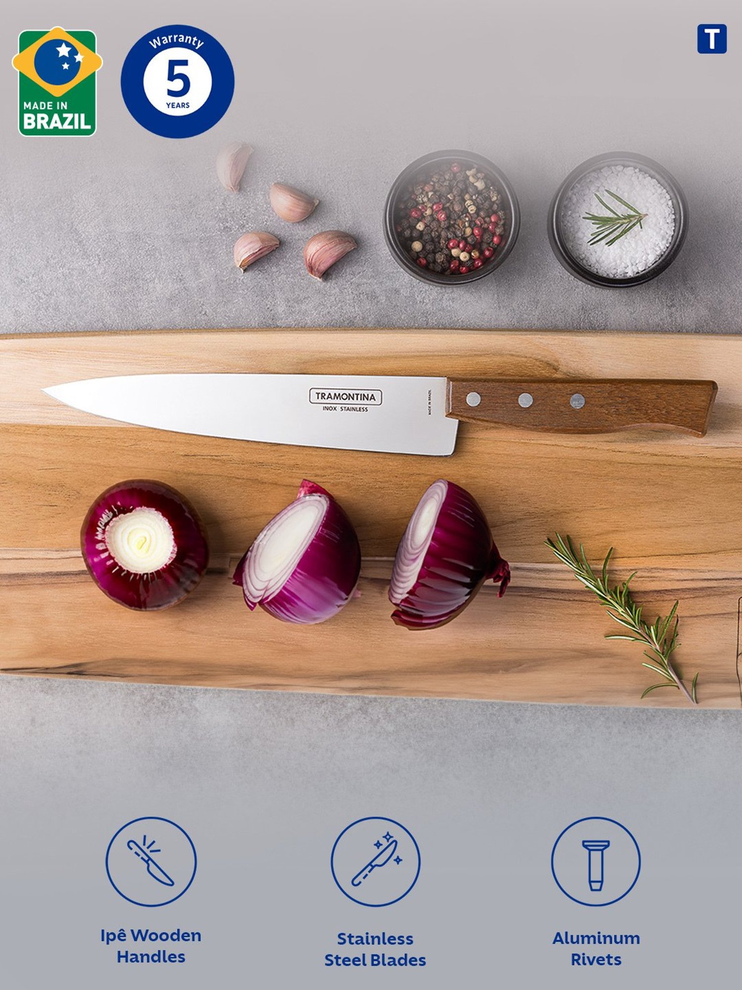 Tramontina Tradicional Stainless Steel Chef Knife 5.9" Plain Brazilian Wood Handle Kitchen Knife