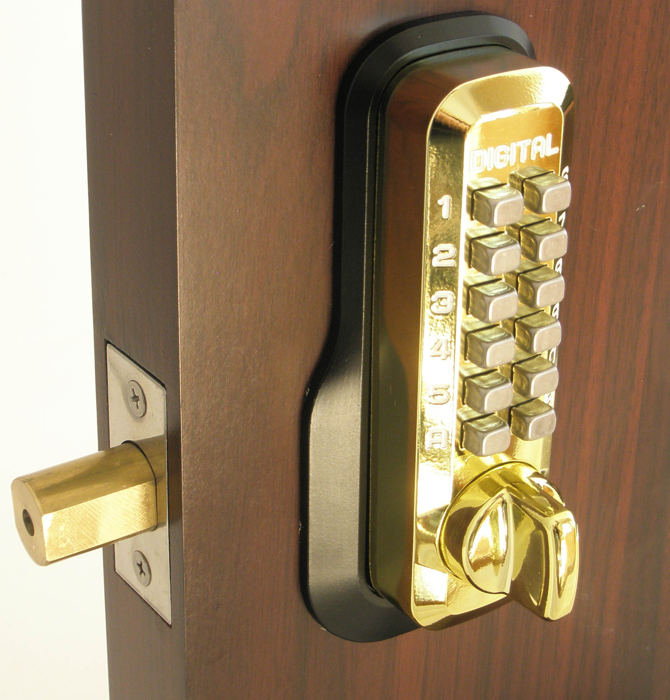 LockeyUSA Digital Door Lock M210 Mechanical Keyless Entry Deadbolt Double Combination, Bright Brass