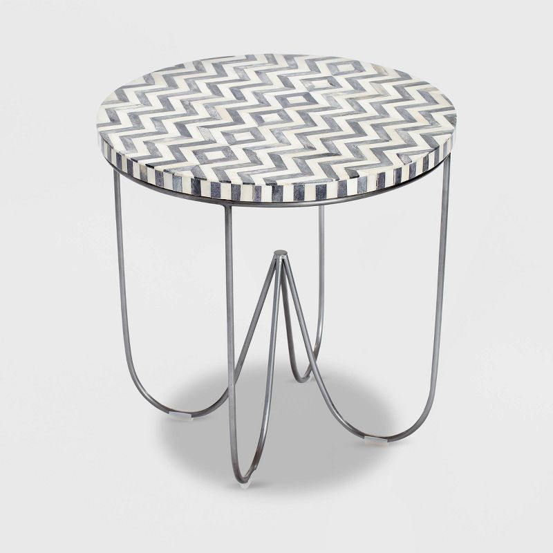 Zahra Round Side Table Black/White - Adore Decor