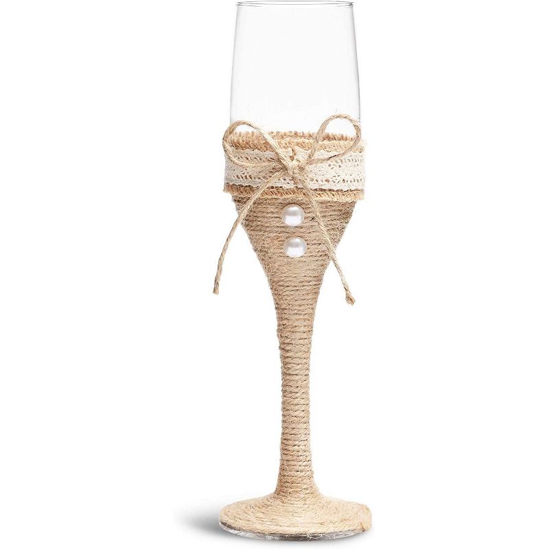 Sparkle and Bash Set of 2 Mr. & Mrs. Rustic Wedding Toasting Glasses, Bride and Groom Burlap Ribbon Champagne Flutes