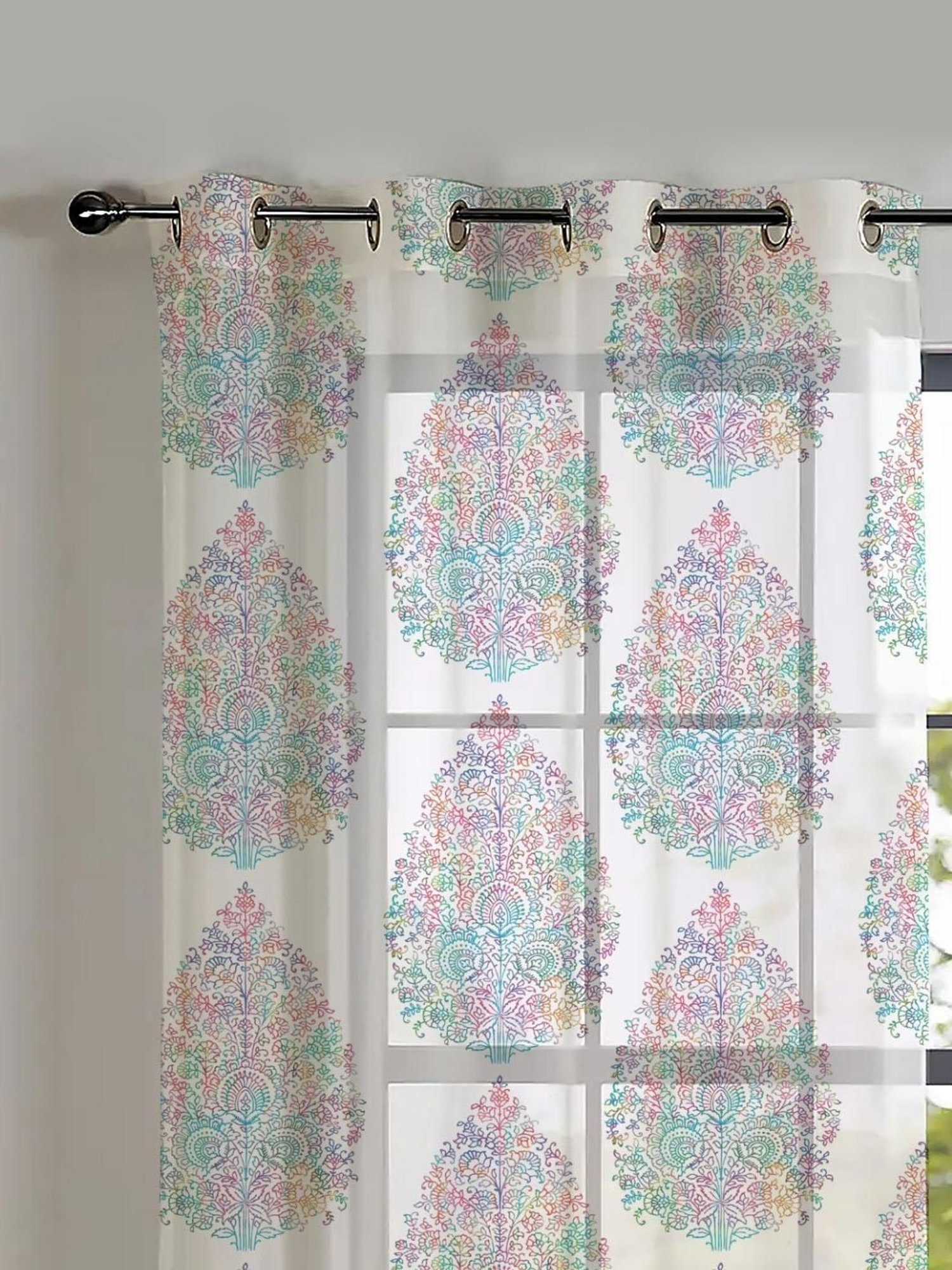 SPACES DRAPE STORY Elegent Digital Print Multicolor Polyester 5 ft Window Curtains - Set of 2