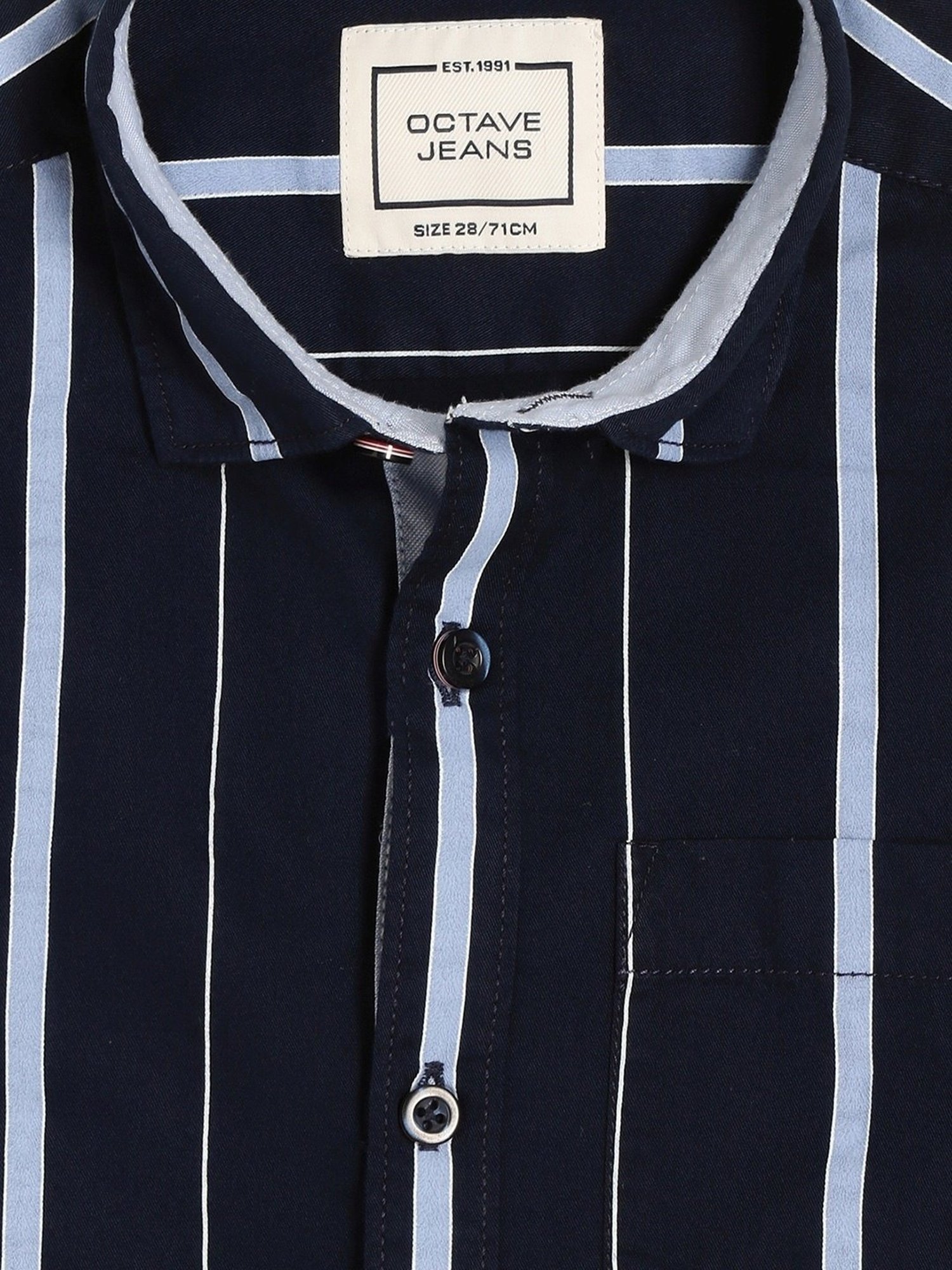 Octave Kids Navy & White Cotton Striped Full Sleeves Shirt