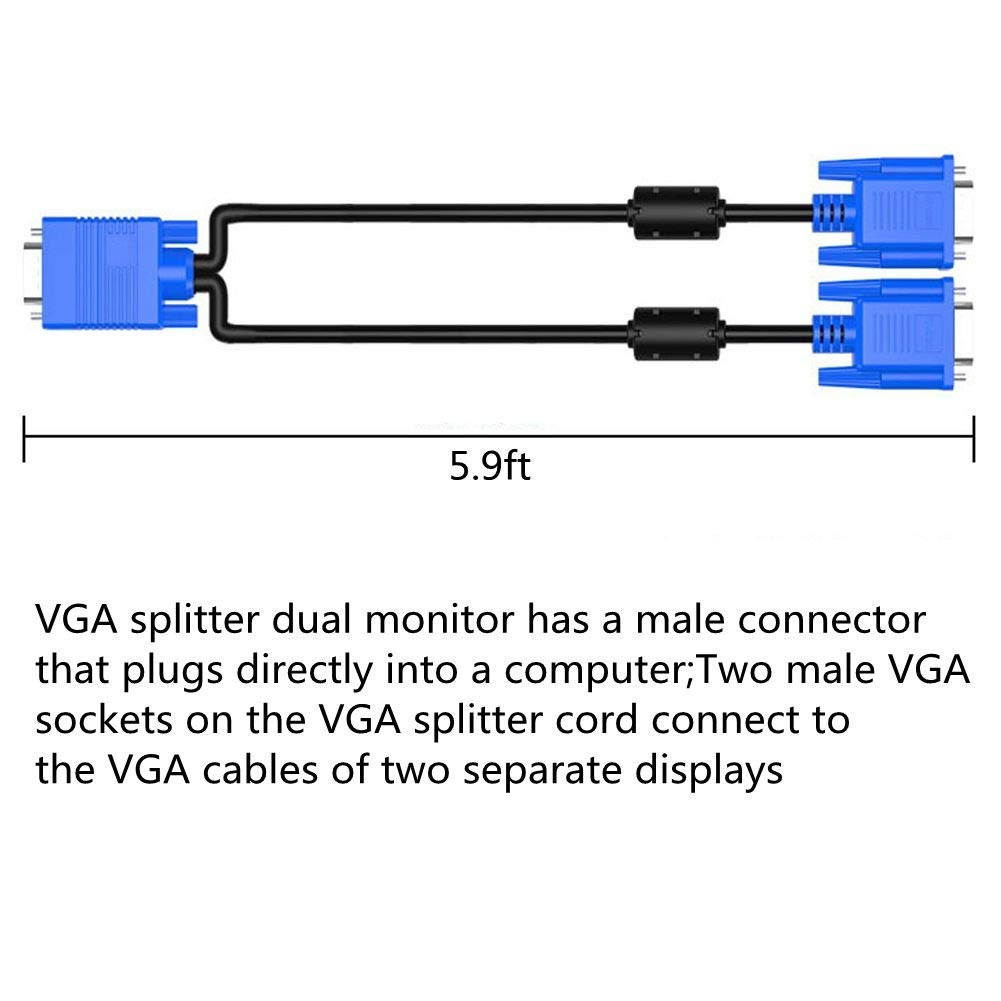 VGA SVGA HD Cable Male-to-Male Video Cable one-to-one Split Screen Supports 1080P Full HD Suitable for projectors HDTVs Monitors and More Devices 5.9ft