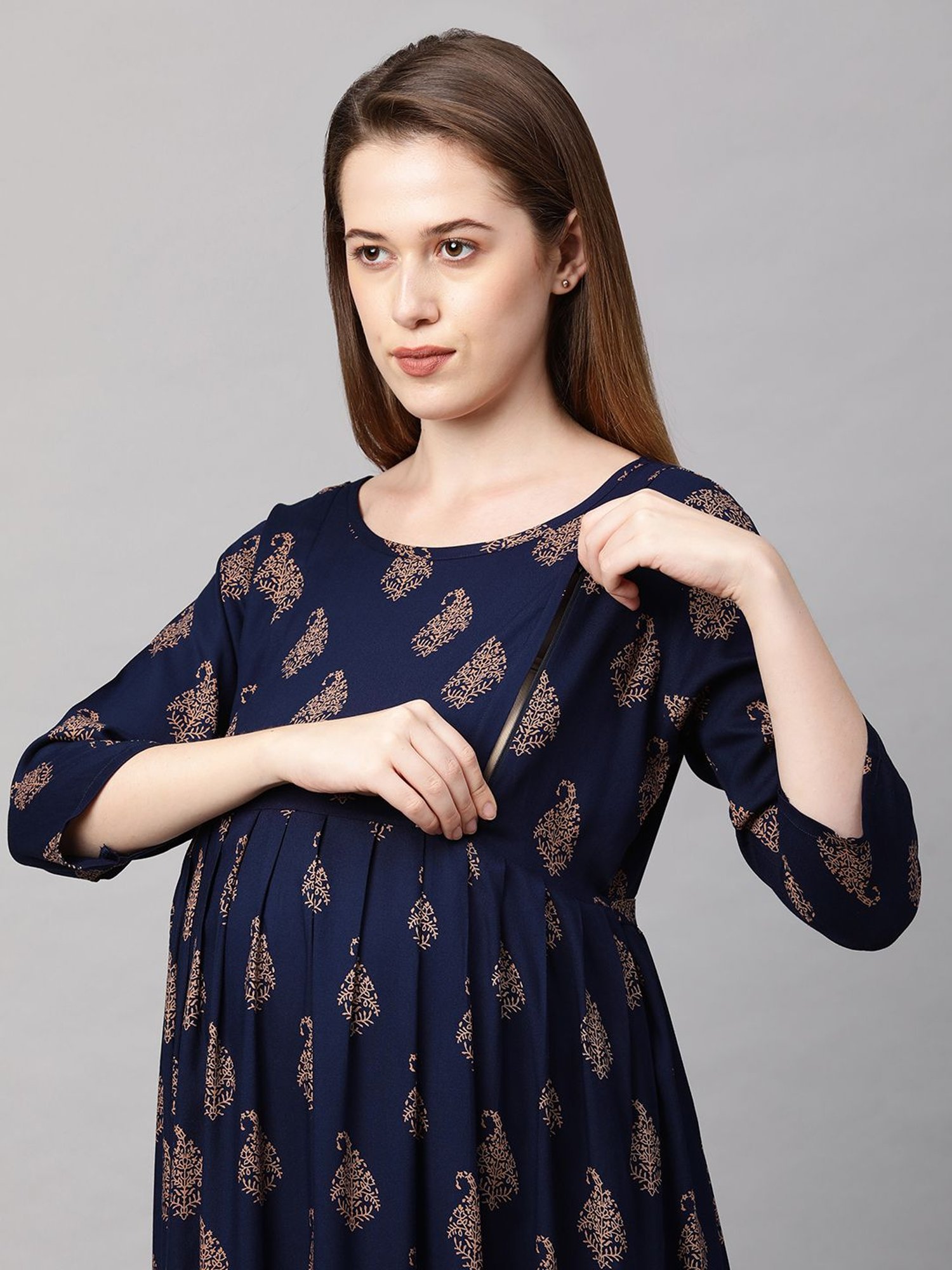 MomToBe Navy Printed Maternity Dress