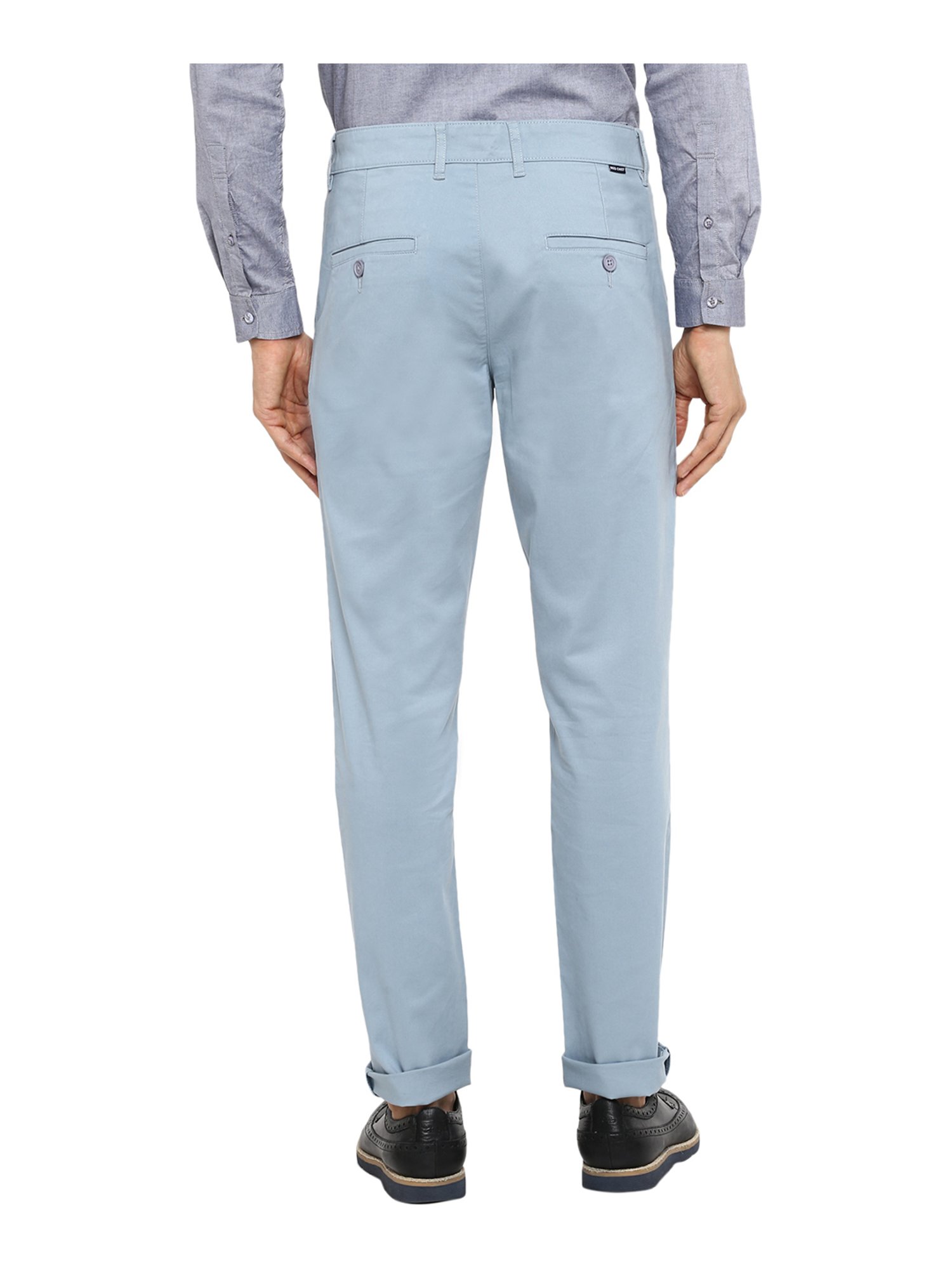 Red Chief Sky Blue Regular Fit Flat Front Trousers