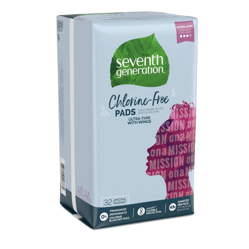 Seventh Generation Ultra Thin Super Long Pads Free & Clear - 32ct
