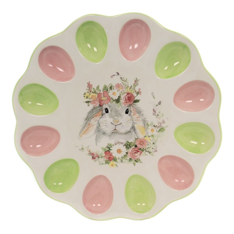 Tabletop 12.5" Sweet Bunny Deviled Egg Plate Easter Floral Rabbit Party Certified International  -  Serving Platters