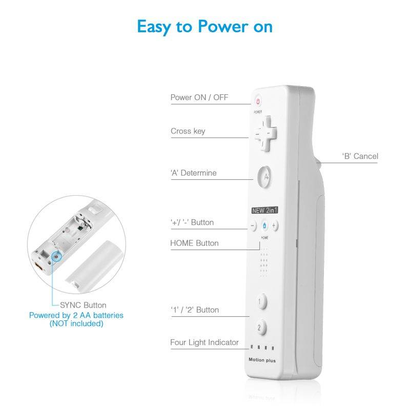 2 In 1 Wii Remote Controller Replacement Remote Game Controller with Shock Function for Nintendo Wii and Wii U Video Game Built Motion Sensor