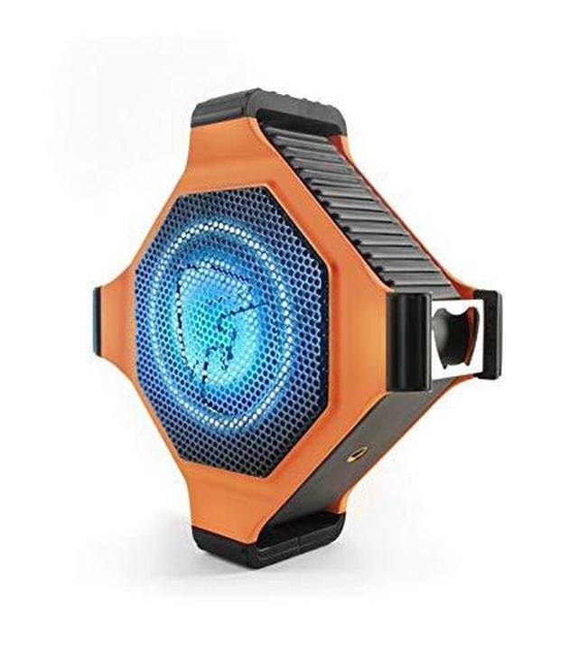 ECOXGEAR EcoEdge Plus GDI-EXEGPL400 Rugged Waterproof Floating Portable Bluetooth Wireless 20 Watt Smart Speaker with Bottle Opener and LED Party Lights (Orange)