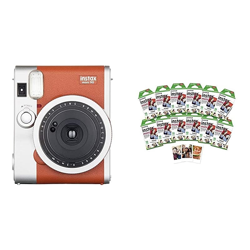 Instax Mini 90 Instant Film Camera Brown w/ 120 Count Mini Film Pack