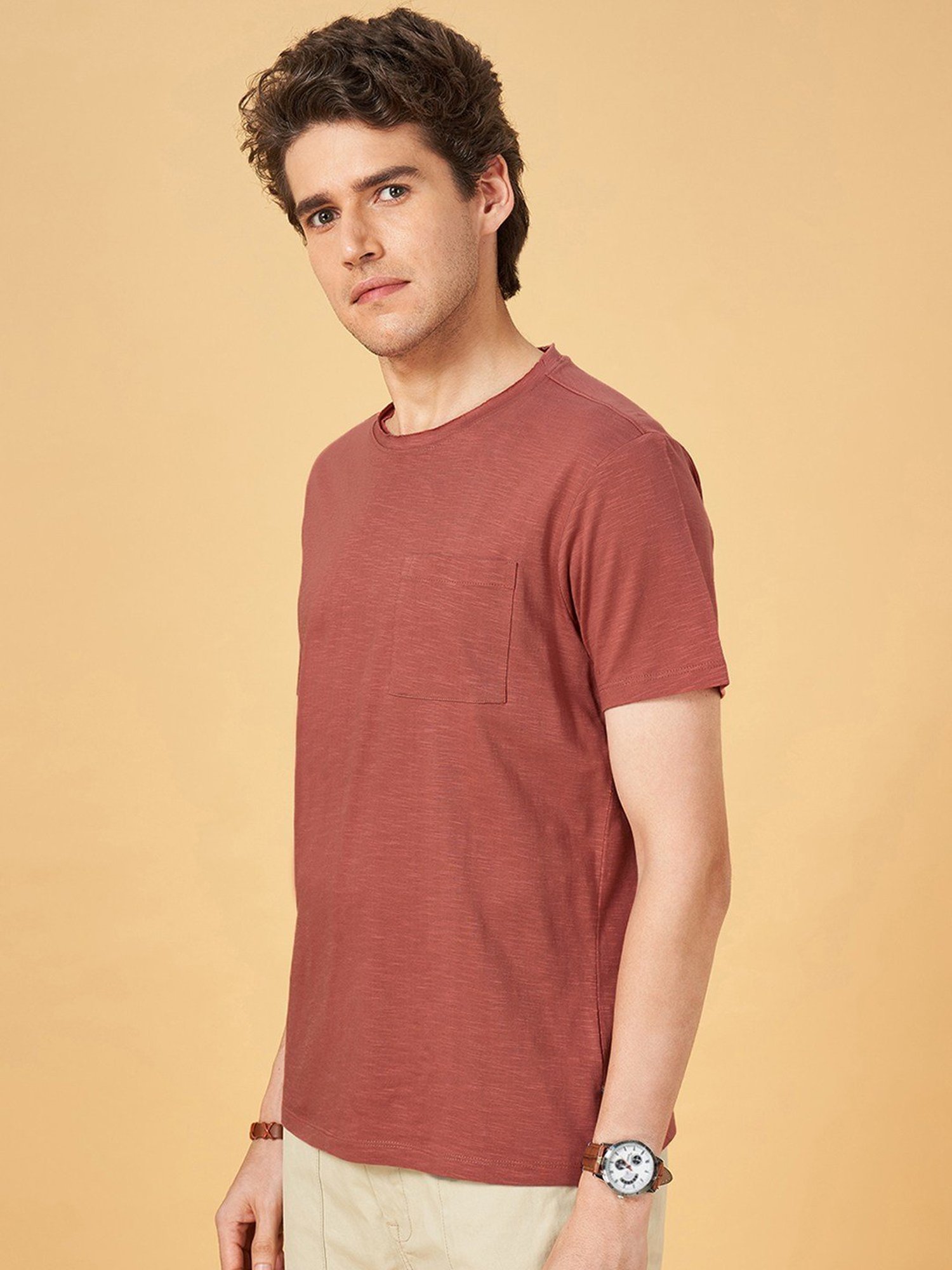 Urban Ranger by Pantaloons Aragon Cotton Slim Fit Texture T-Shirt