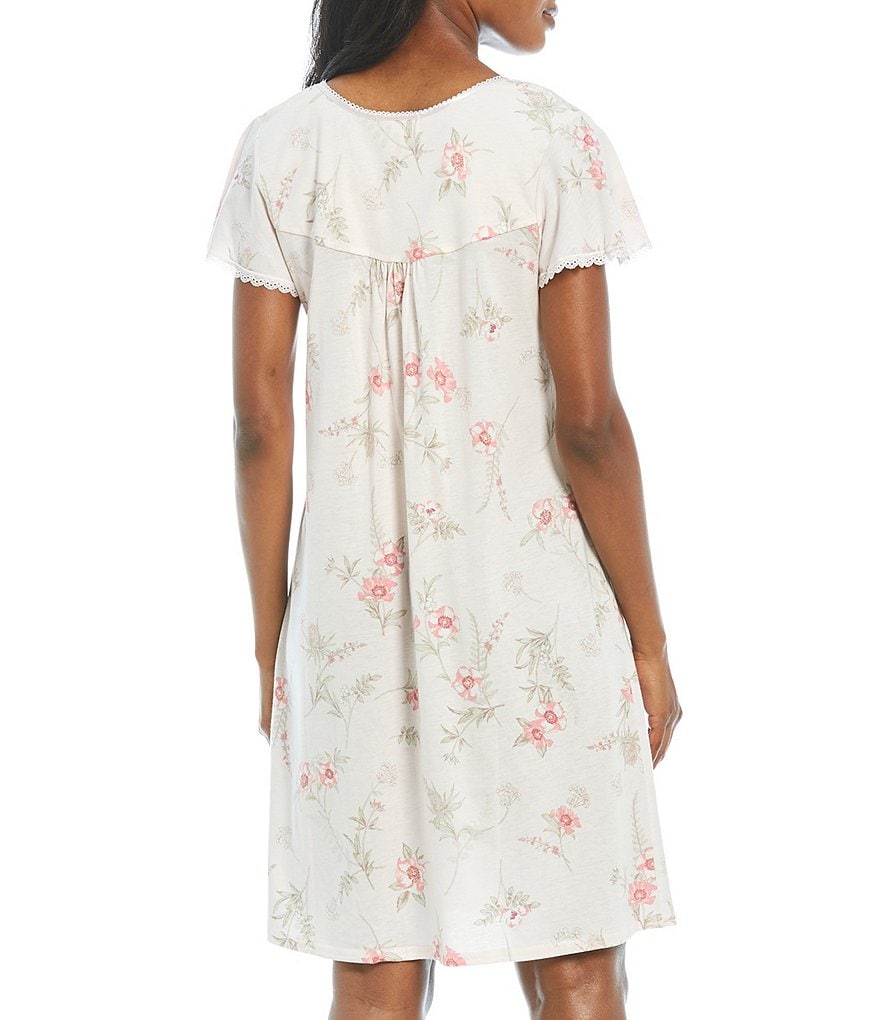 Miss Elaine Petite Floral Print Luxe Knit Short Nightgown