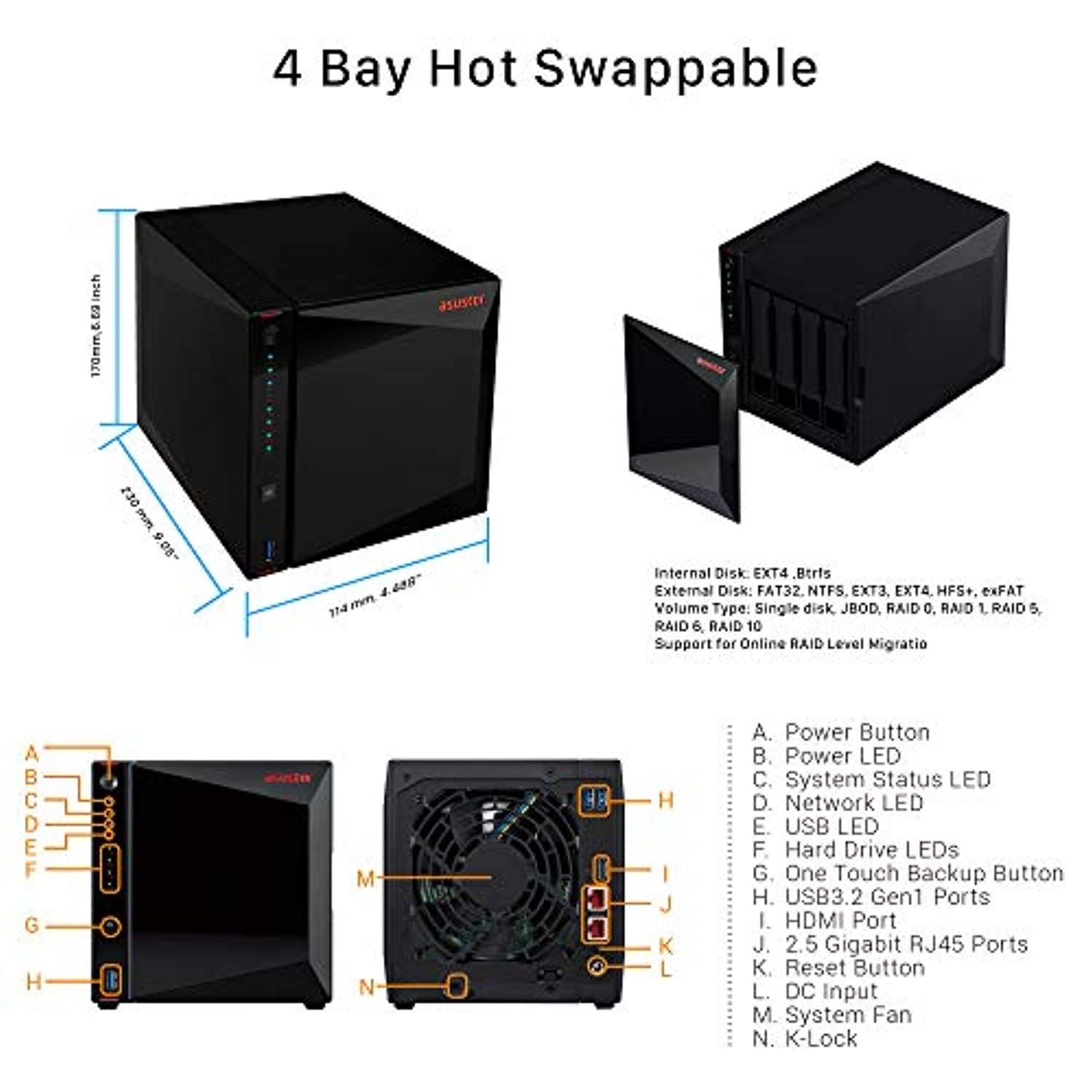Asustor NAS AS5304T + 40TB HDD (Four 10TB HDD Included)