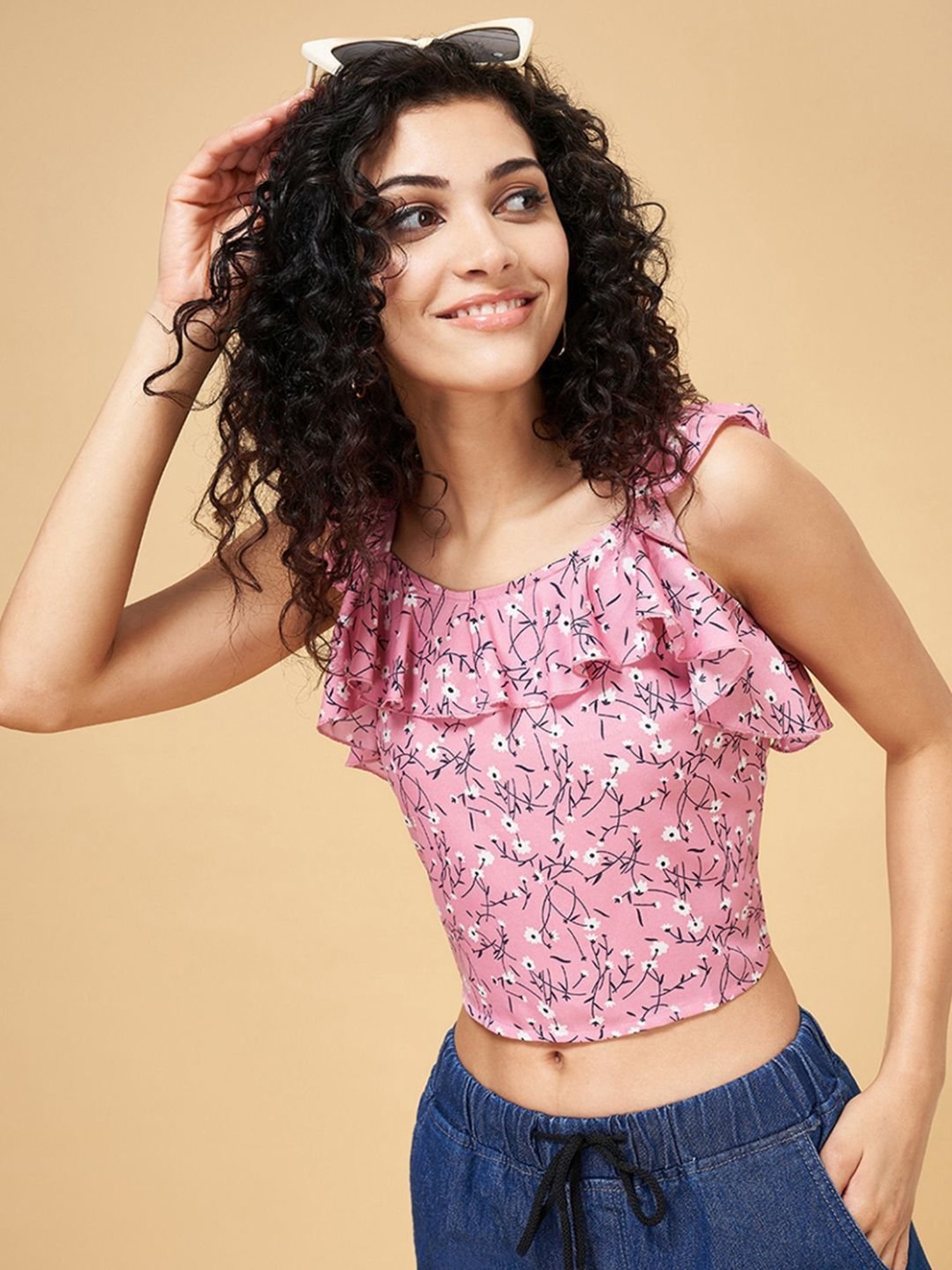 YU by Pantaloons Pink Printed Crop Top