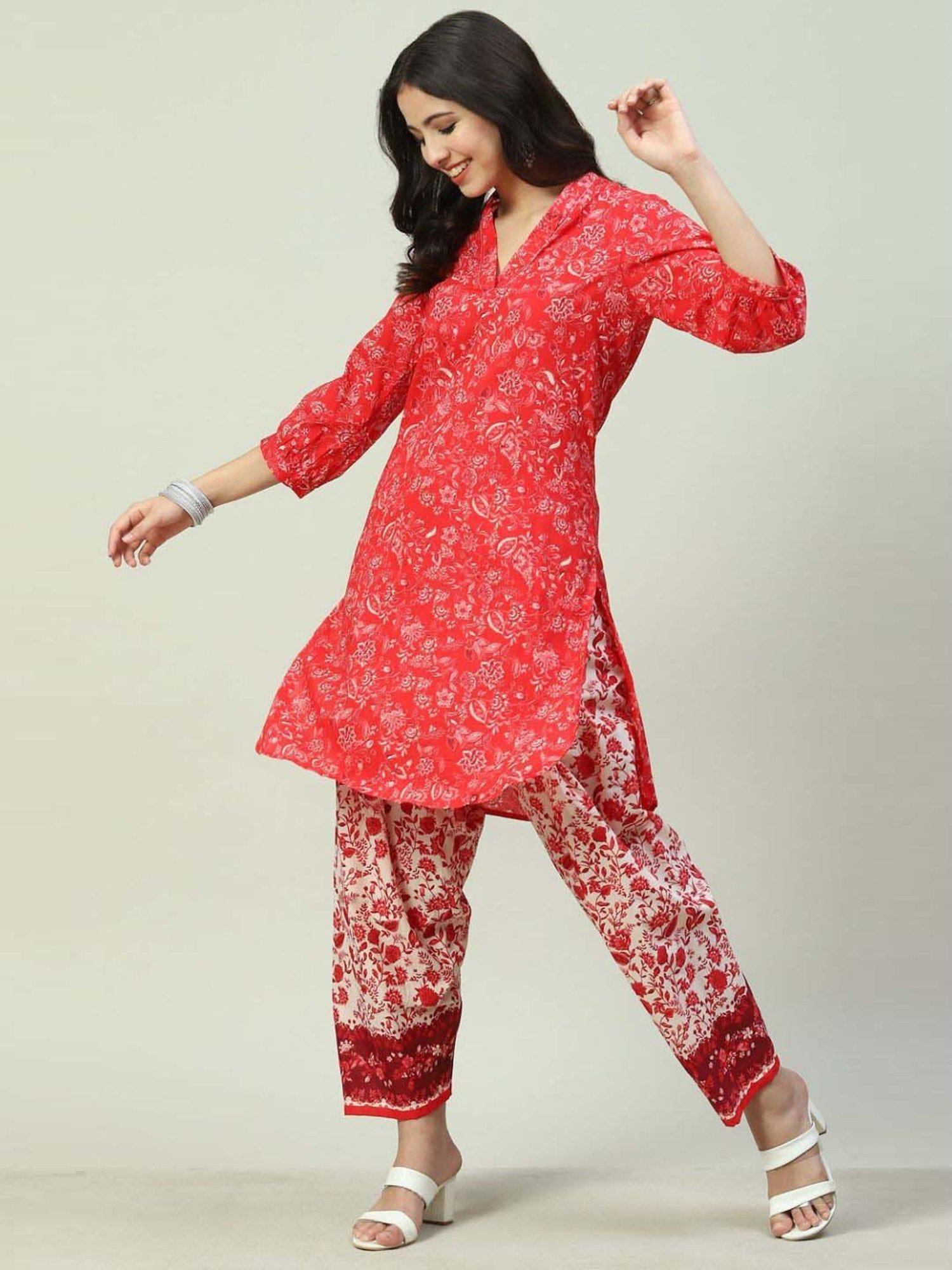 Biba Red Printed Kurta Salwar Set