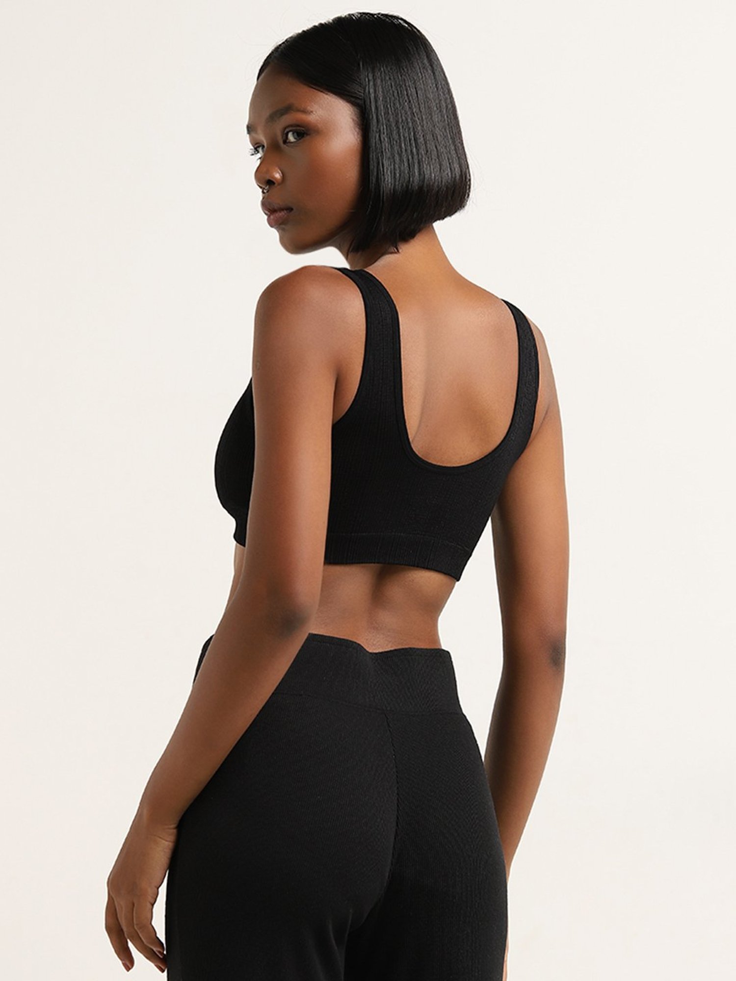 Superstar by Westside Black Ribbed Textured Plunge Bra