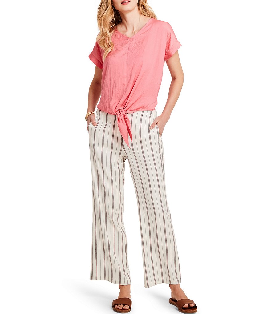 NIC + ZOE V-Neck Short Sleeve Grapefruit Tie Top