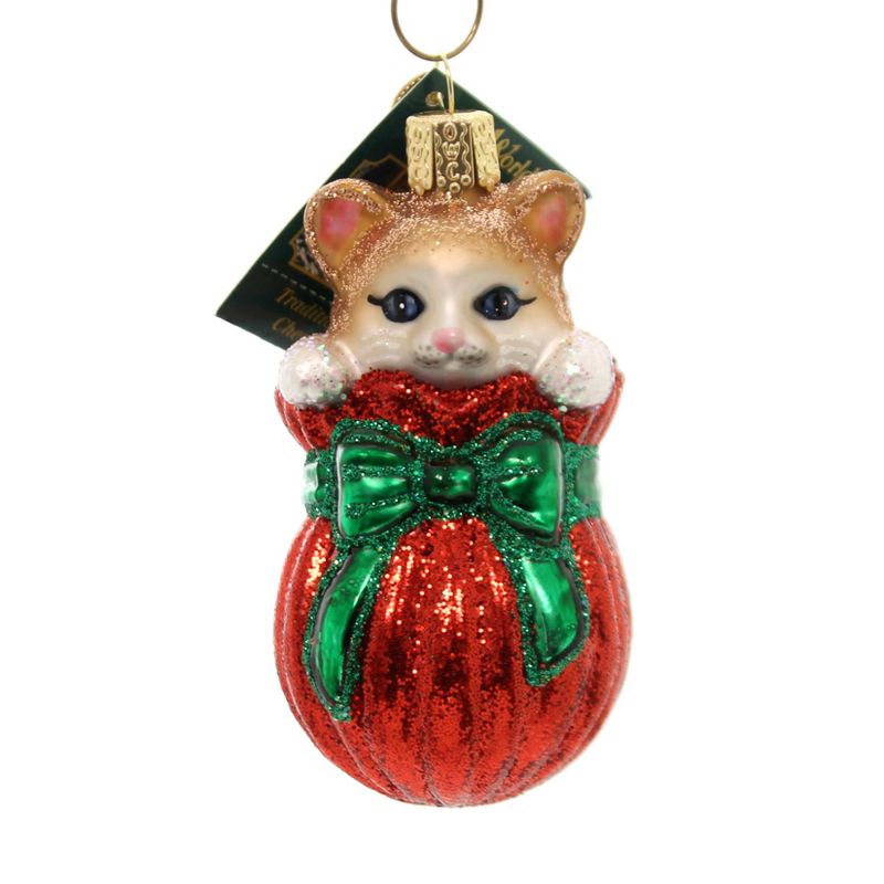 Old World Christmas 3.5" Letting The Cat Out Of The Bag Ornament Kitten Secret  -  Tree Ornaments