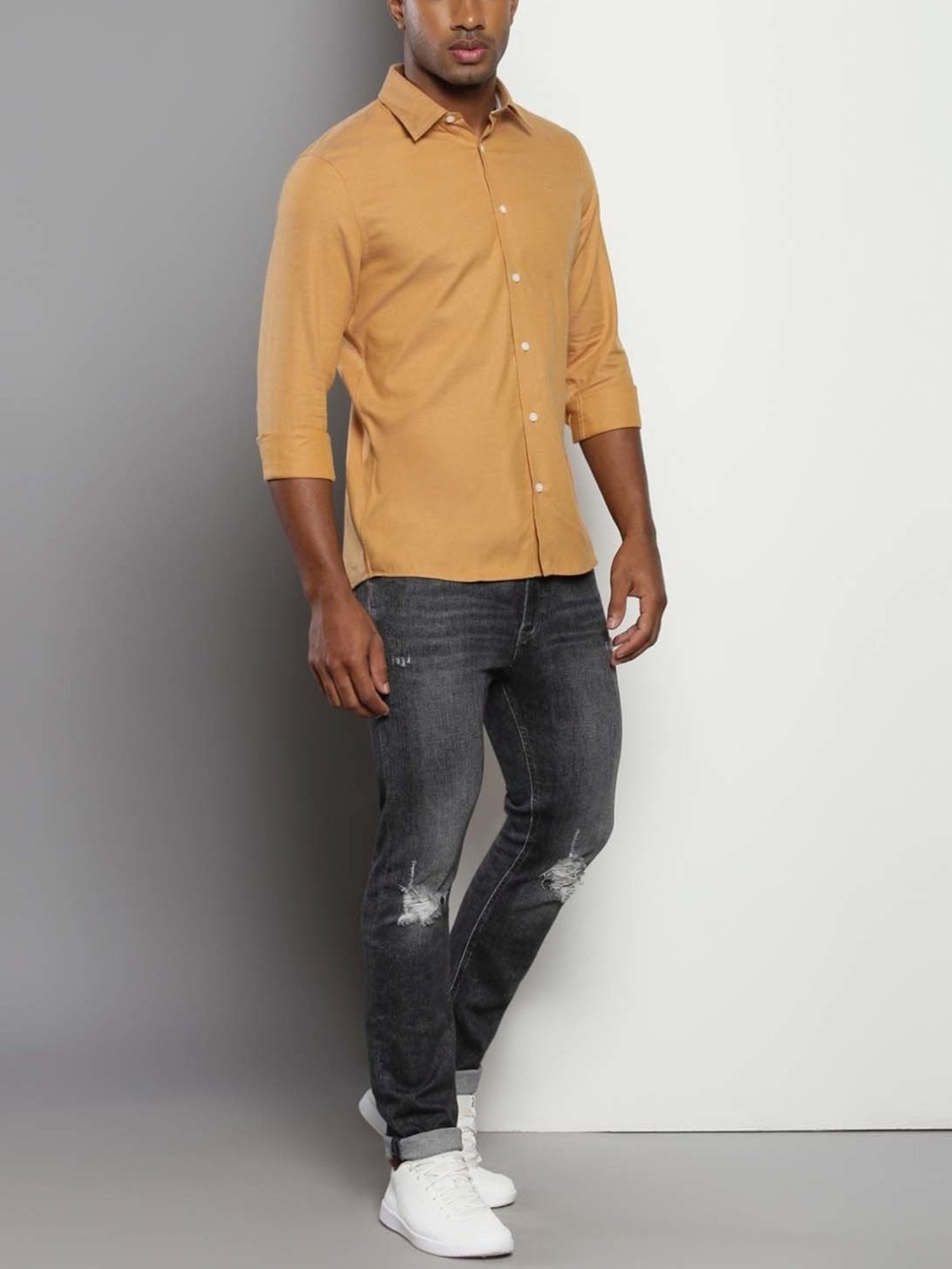 Calvin Klein Orange Pop Cotton Slim Fit Shirt