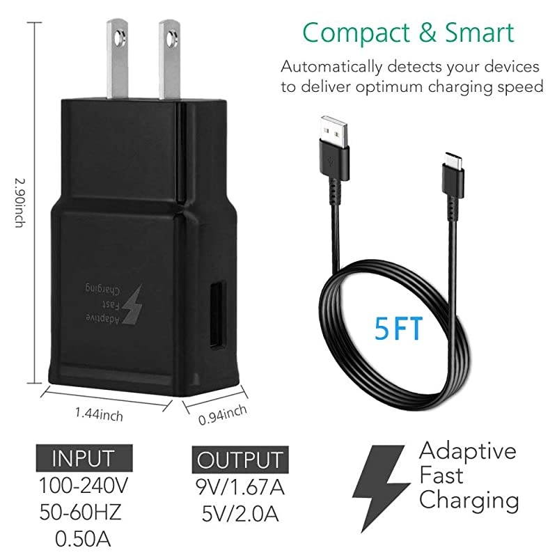 Wall Charger Adaptive Fast Charger Kit 2 Pack Travel Charging Adapter + 2 TypeC USB Data Cables Compatible with Samsung Galaxy S8S9S10 Plusnote89 and More