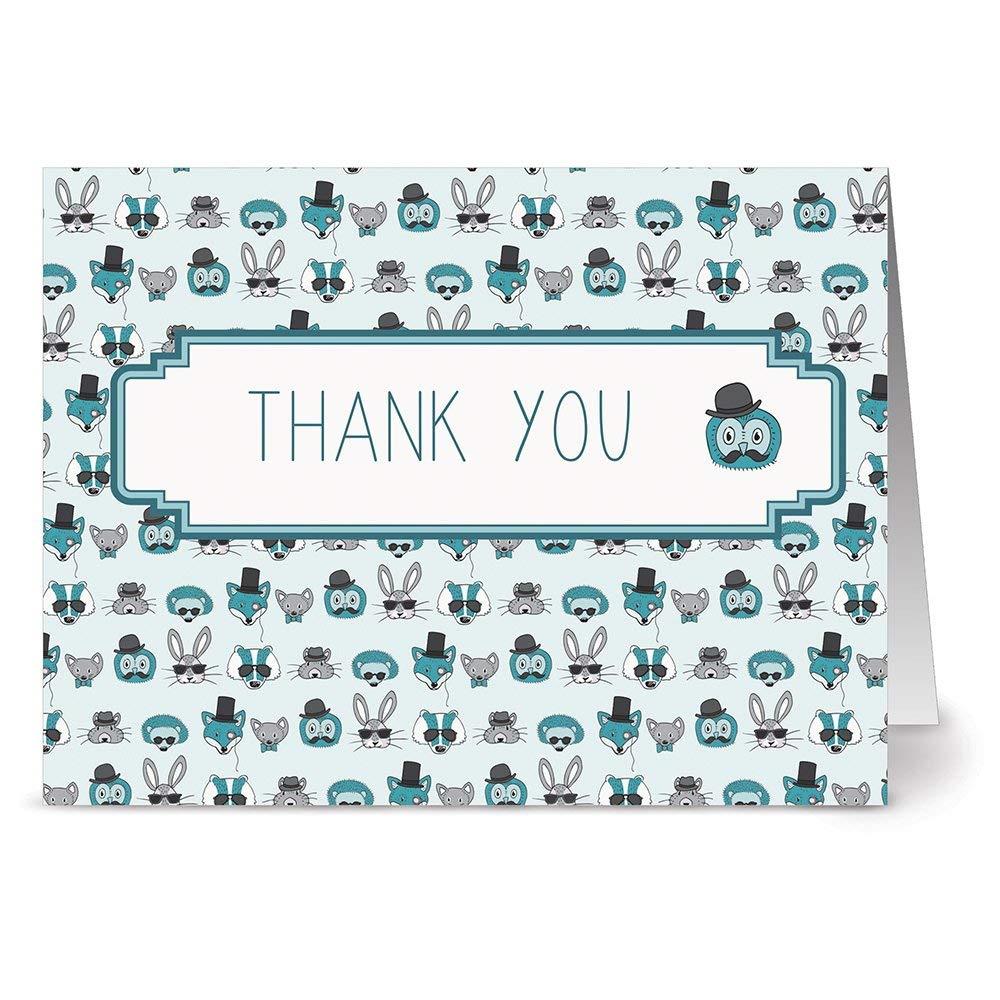 72 Note Cards - Funky Forest Friends - 6 Designs - Blank Cards - Gray Envelopes Included