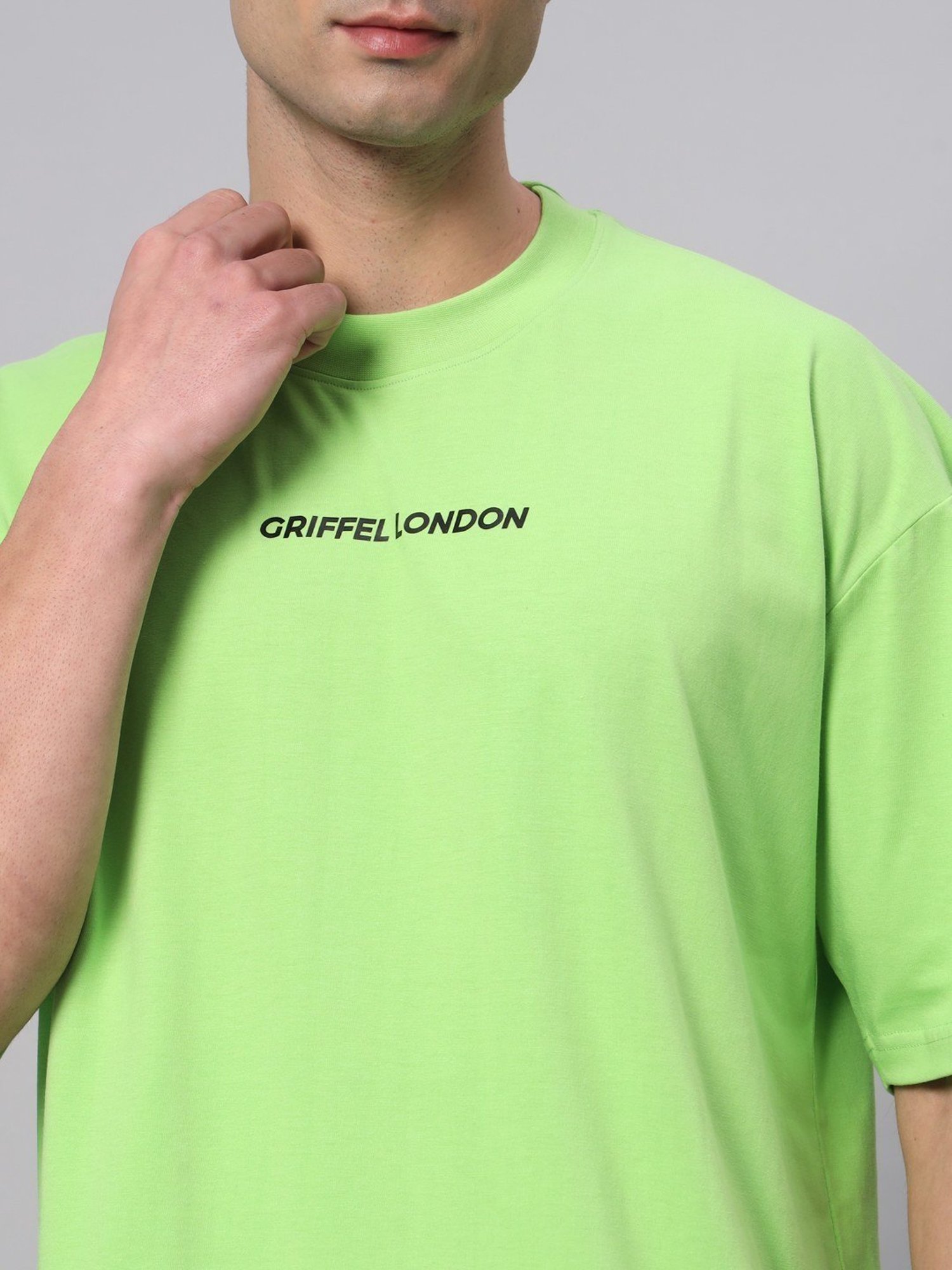 Griffel Green Cotton Loose Fit Printed T-Shirt