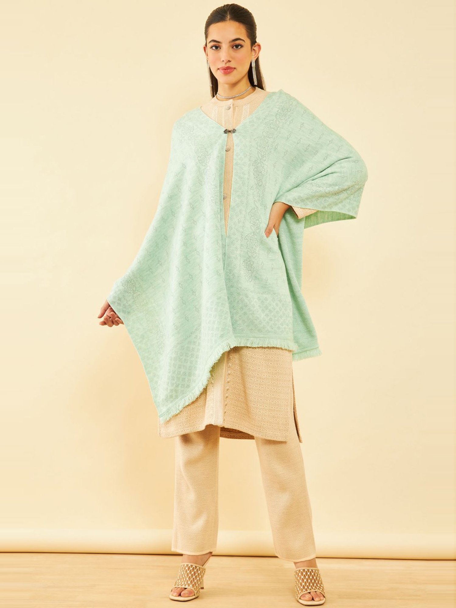 Soch Green Woven Pattern Shawl