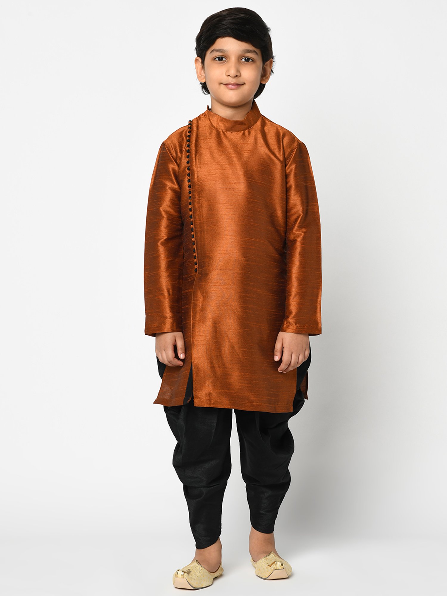 Deyann Kids Rust & Black Solid Full Sleeves Kurta with Dhoti