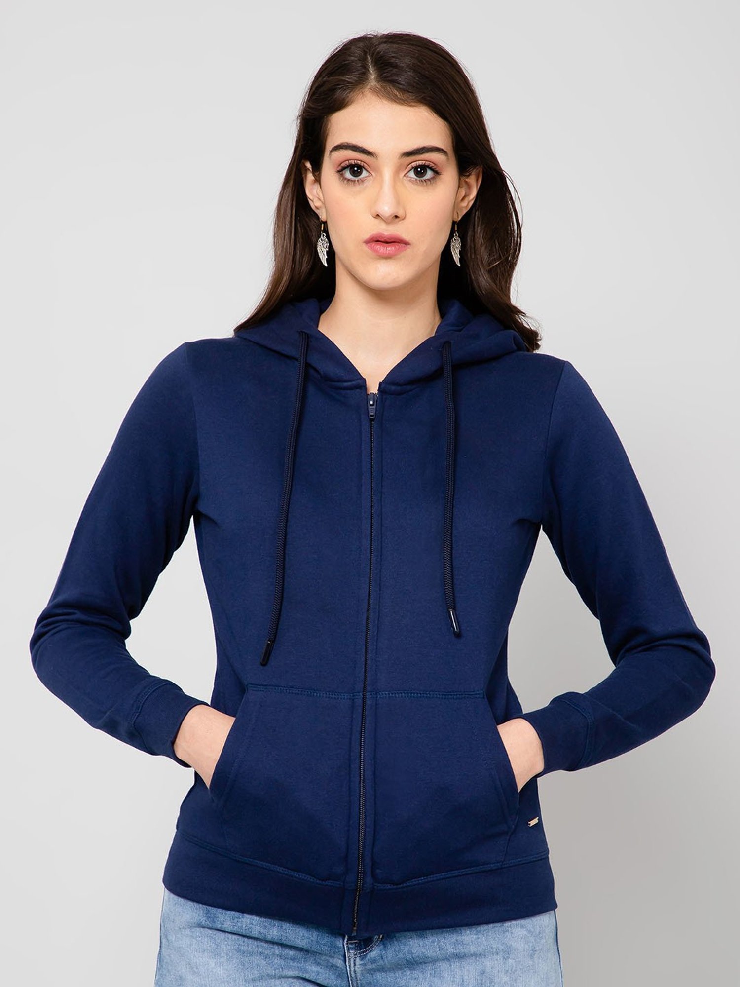 Crozo By Cantabil Navy Fleece Hoodie
