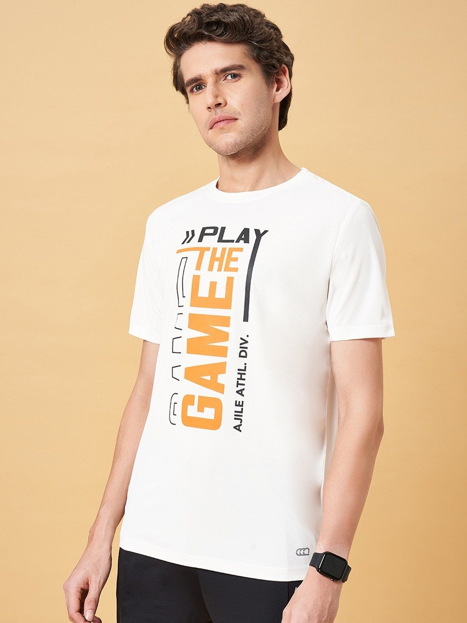 Ajile by Pantaloons Bright White Slim Fit Printed T-Shirt