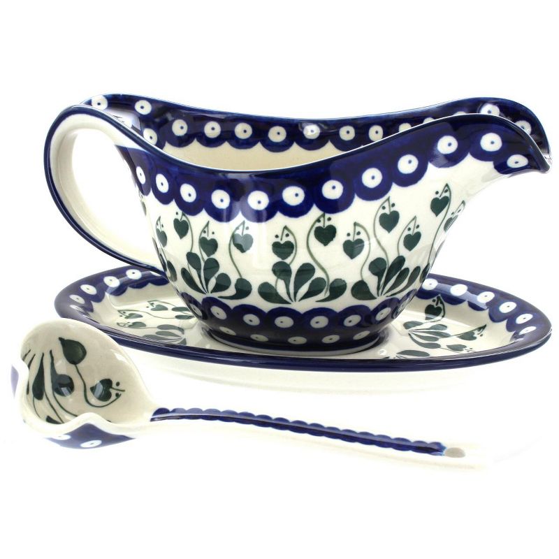 Blue Rose Polish Pottery Alyce Gravy Boat & Ladle