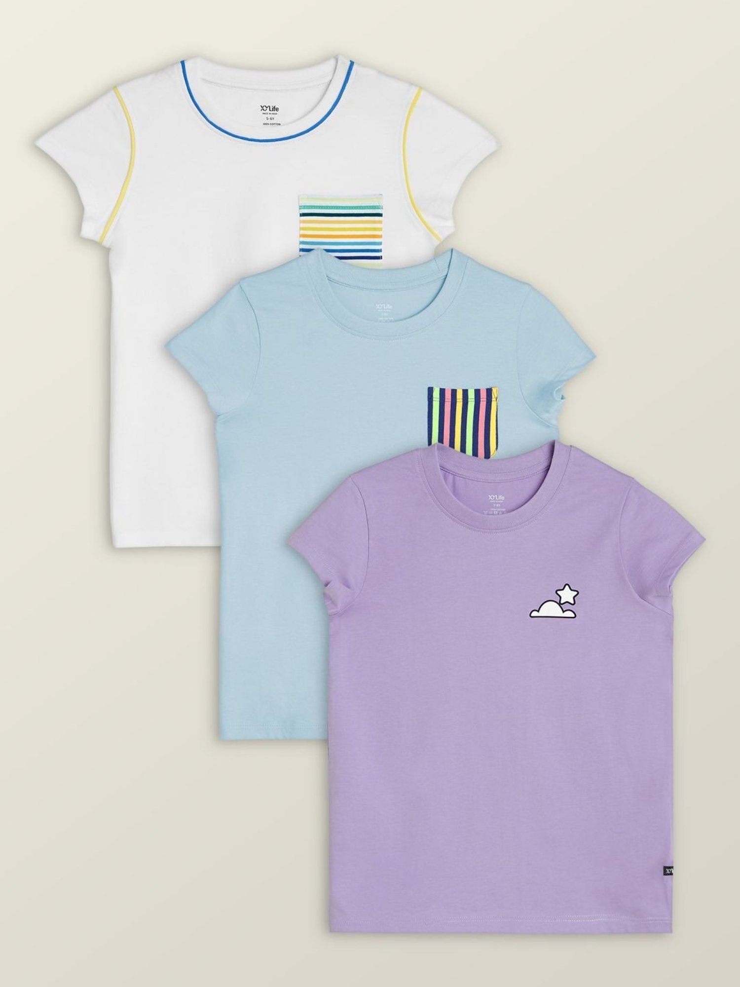XY Life Kids Multicolor Cotton Printed T-Shirt (Pack of 3)