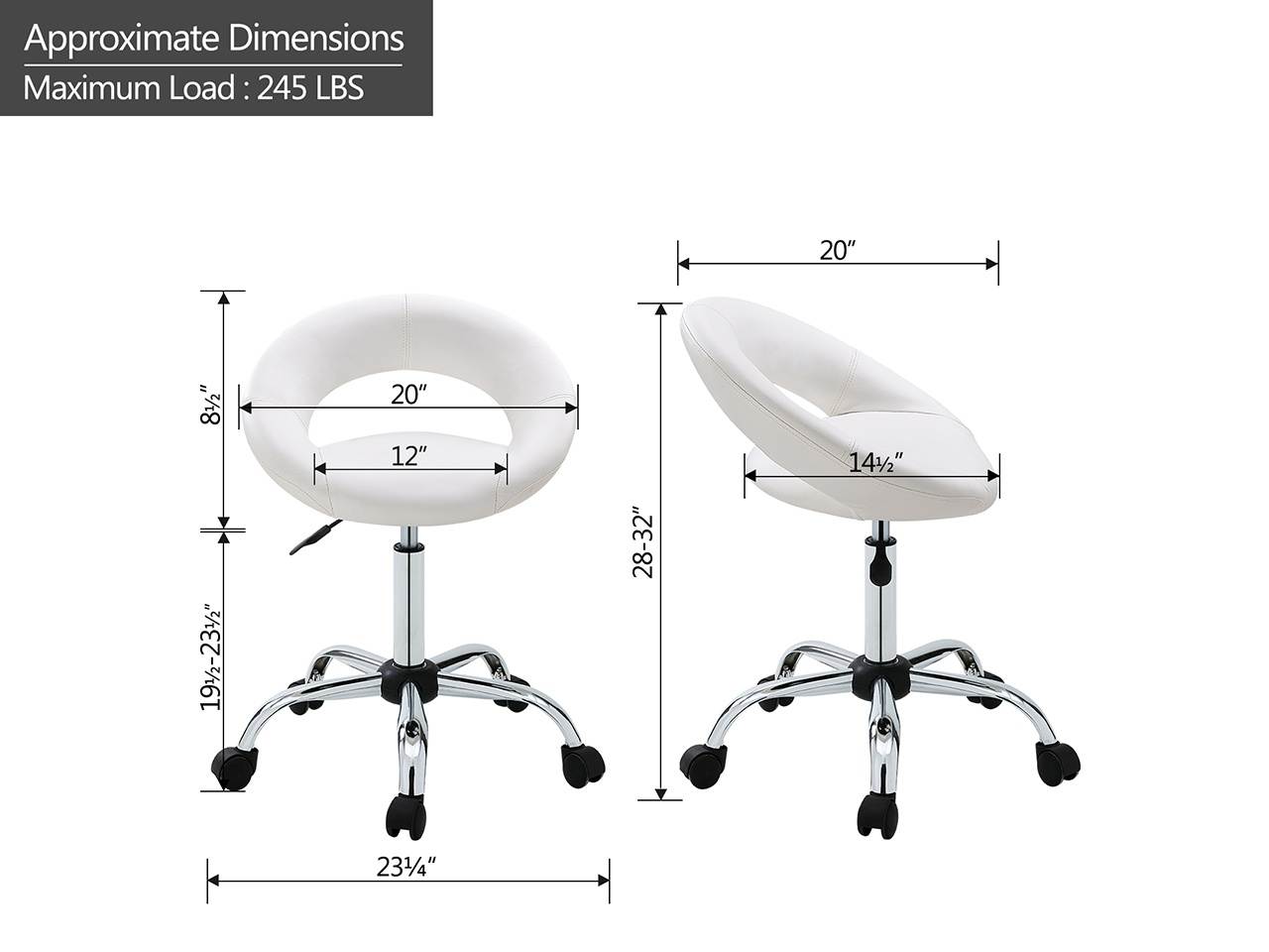 Cresent Swivel Height Adjustable Task Chair PU Leather Office Chair with Wheels