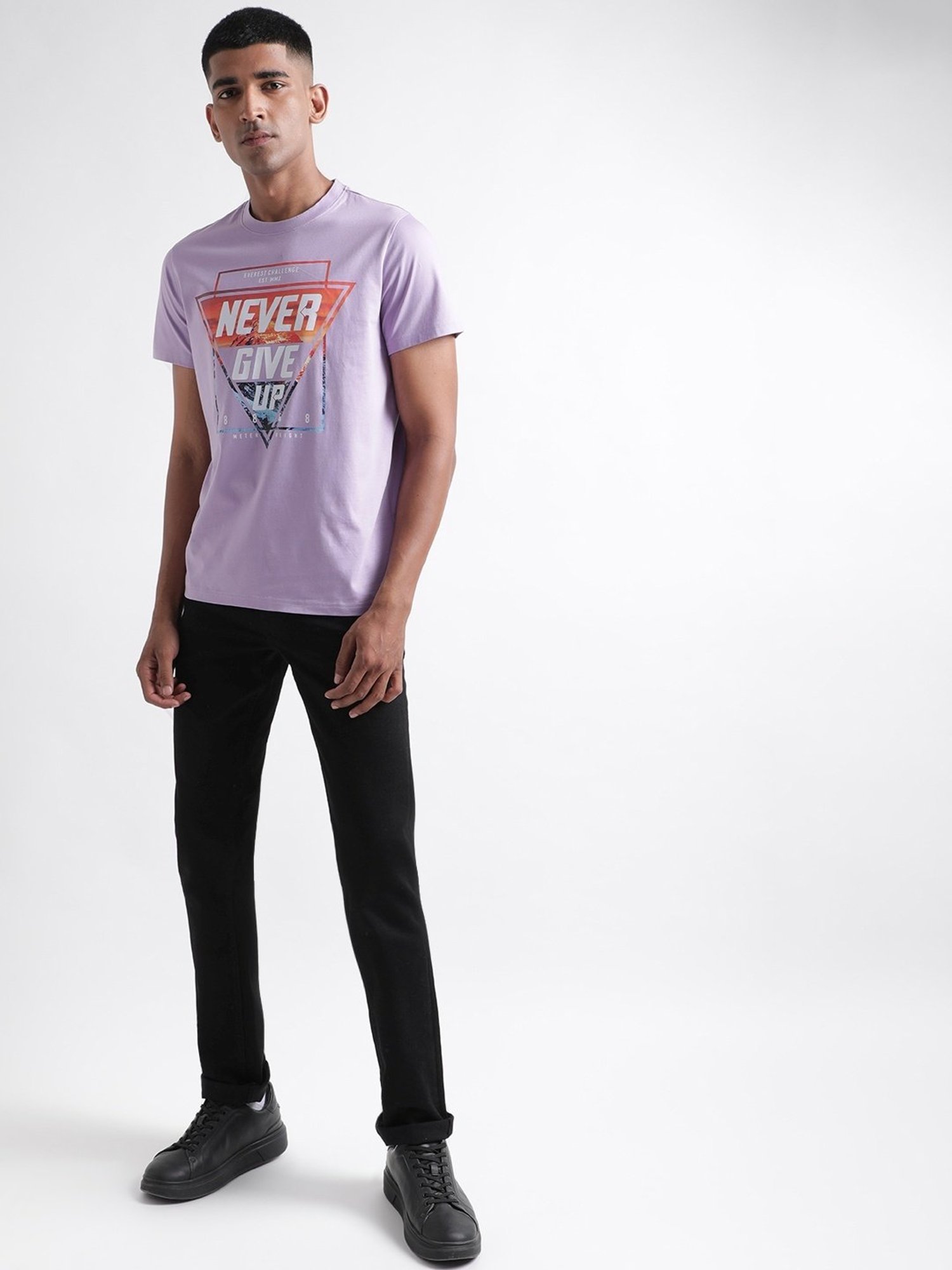 Iconic Lilac Cotton Regular Fit Printed T-Shirt