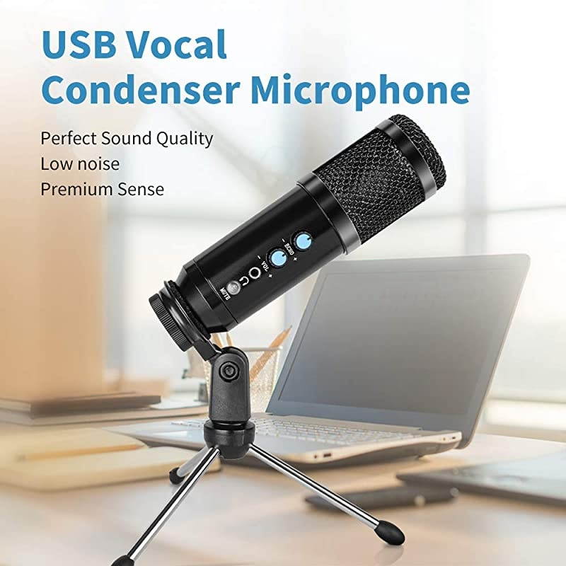 Microphone Metal Condenser Recording Microphone for Laptop MAC or Windows Cardioid Studio Recording Vocals Voice OversStreaming Broadcast and YouTube Videos