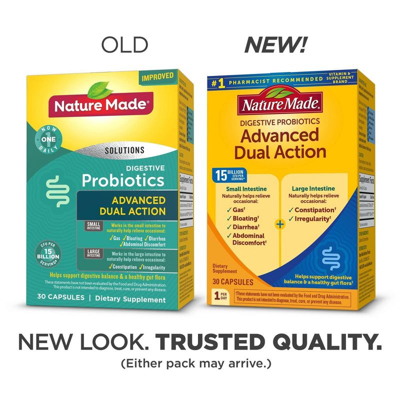 Nature Made Digestive Probiotics Advanced Dual Action Capsules - 15 Billion CFU per serving - 30ct