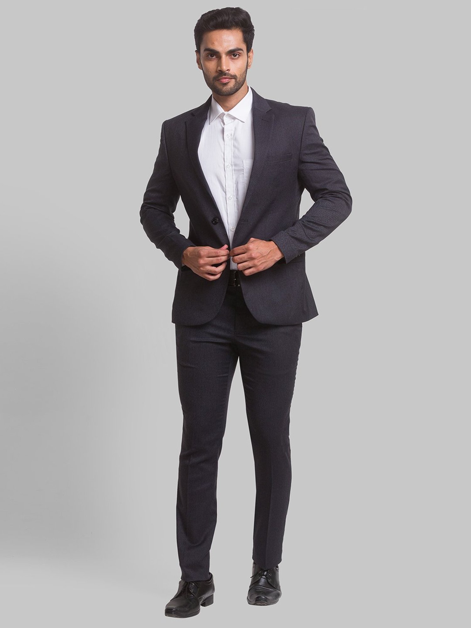 Parx Grey Regular Fit Self Pattern Two Piece Suit