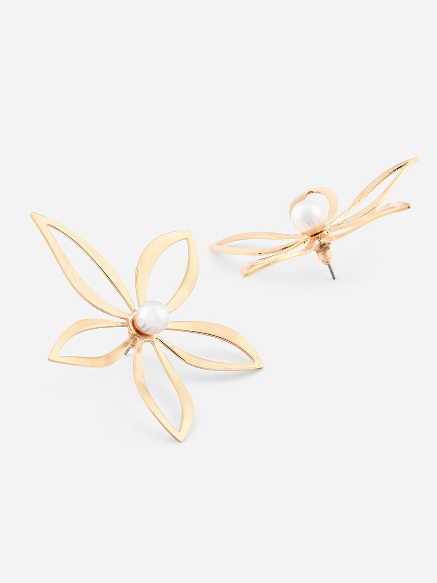 ToniQ Pearl Gold-Plated Floral Stud Earrings for Women