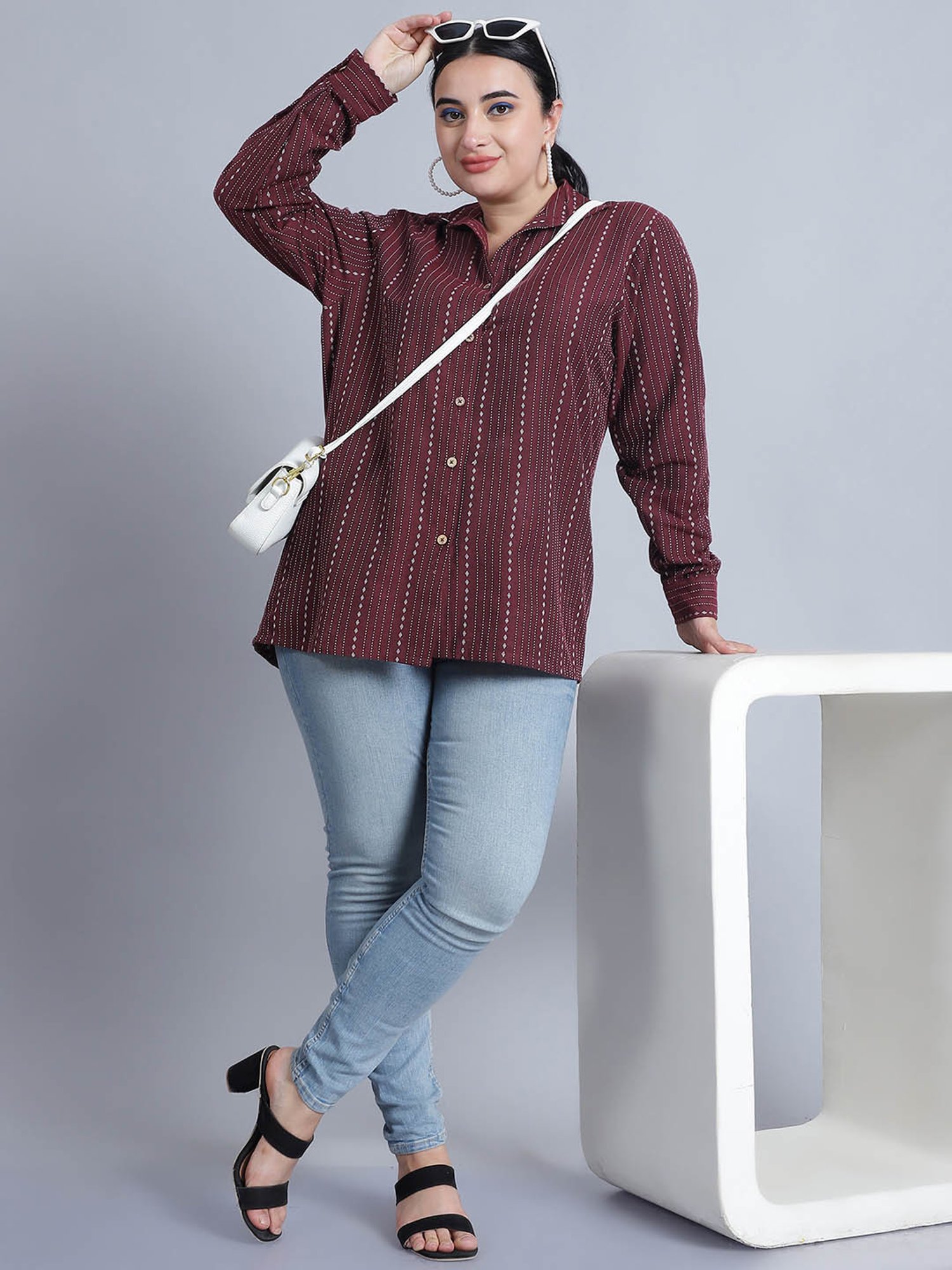 Moms Maternity Maroon Striped Plus Size Shirt