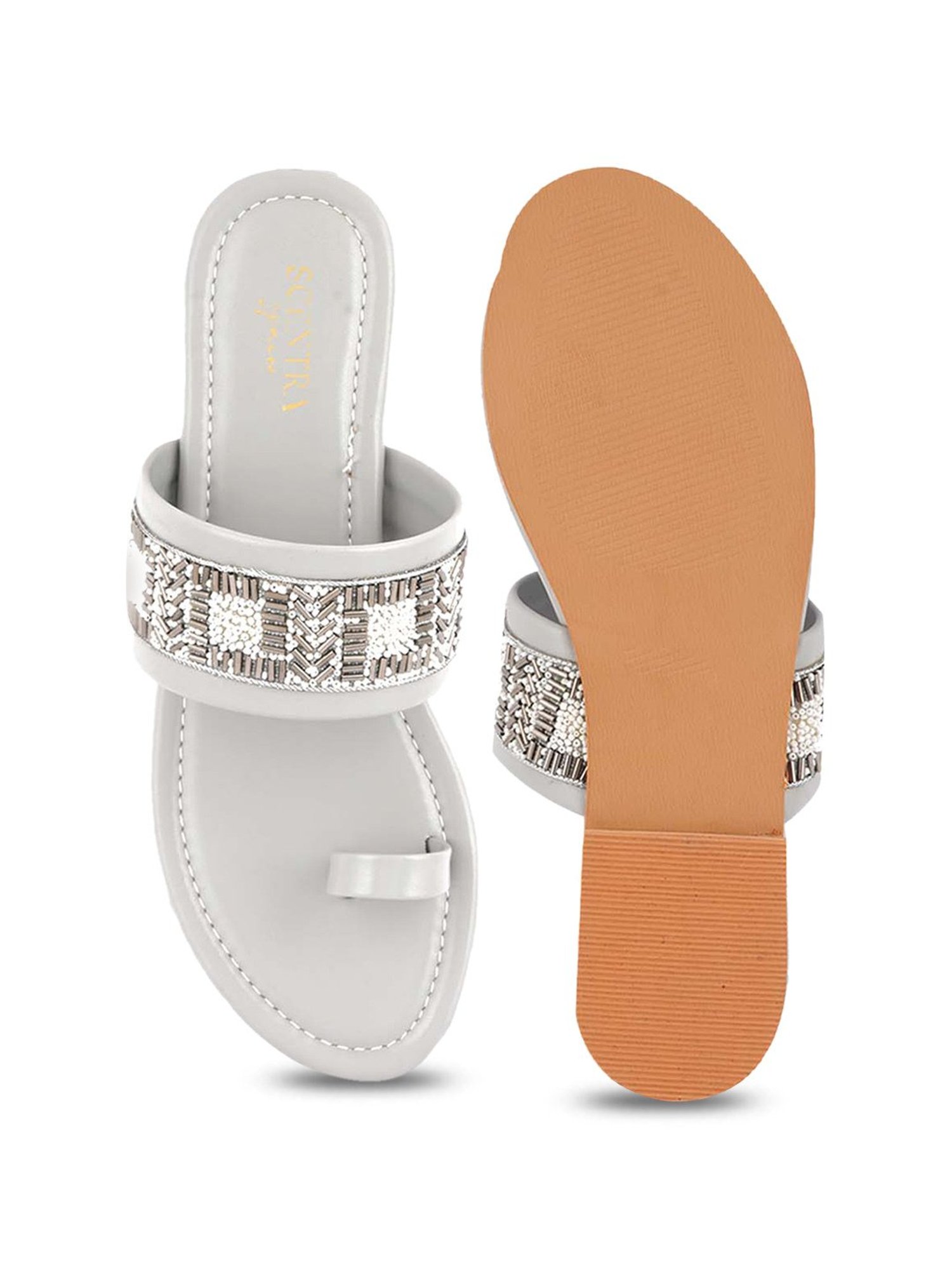 Scentra Women's Grey Toe Ring Sandals
