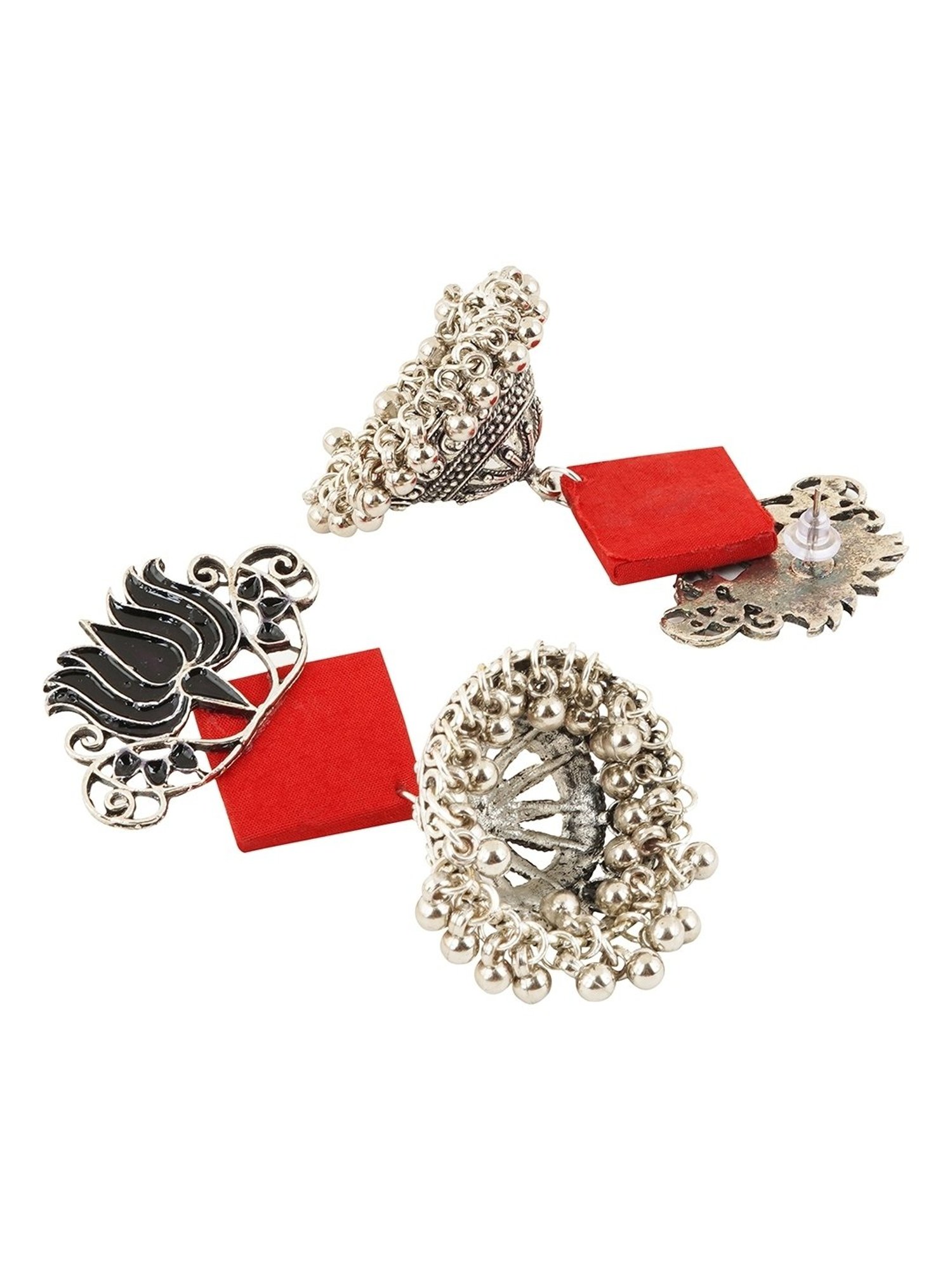 Teejh Ethnic Helna Black and Red Silver Oxidized Jhumki Earring
