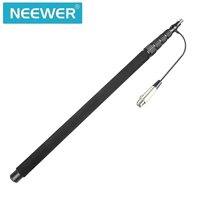 NW-088 Handheld Microphone Boom Arm with Built-in XLR Cable, 5-Section Extendable Aluminum Mic Arm with Foam Grips and Twist Locks for Zoom Microphones, 2.7ft - 10.9 ft Adjustable Length