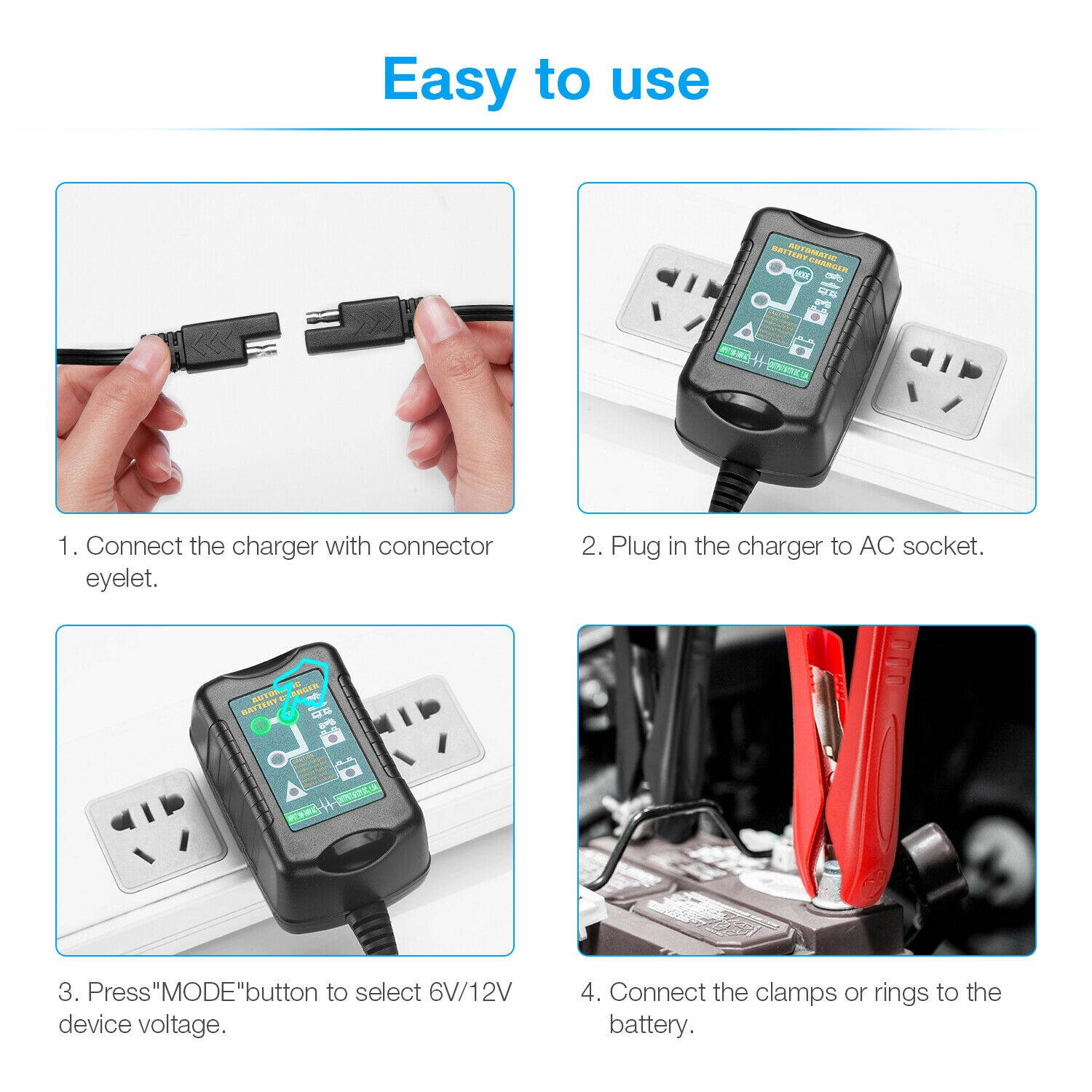 6V 12V Battery Charger Maintainer Trickle For Motorcycle RV ATV Truck Car Mower