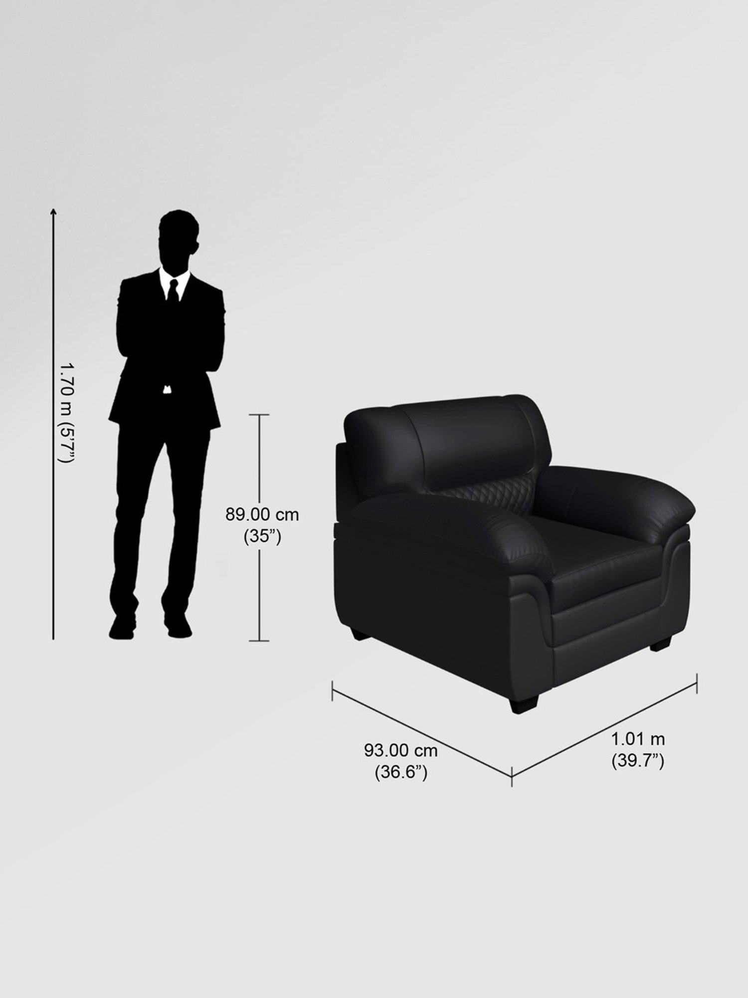 Godrej Interio Orleans Plus Black Wood 1 Seater Sofa