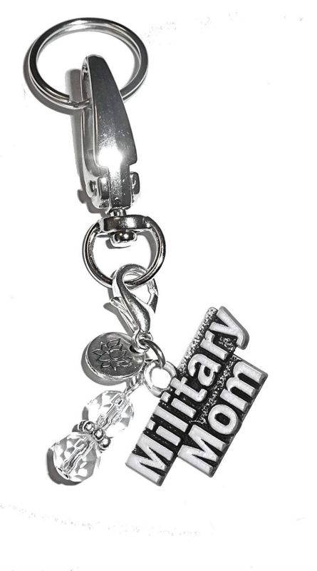 Hidden Hollow Beads Charm Key Chain Ring, Women's Purse or Necklace Charm, Comes in a Gift Box! (Military Mom)