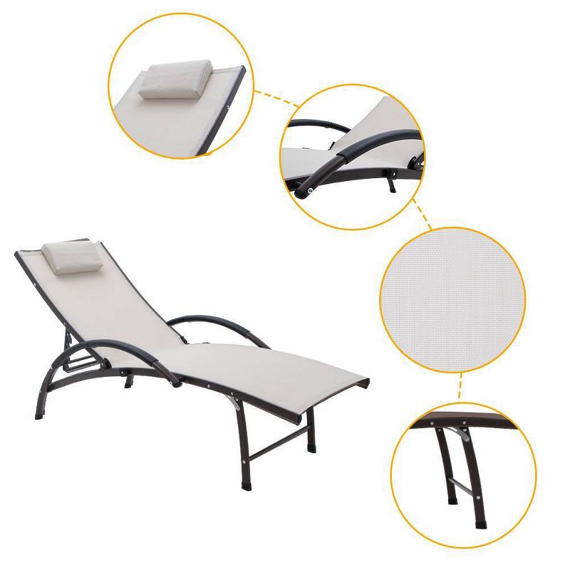 Outdoor Reclining Chaise Lounge Chair with Adjustable Backrest - Tan - Crestlive Products