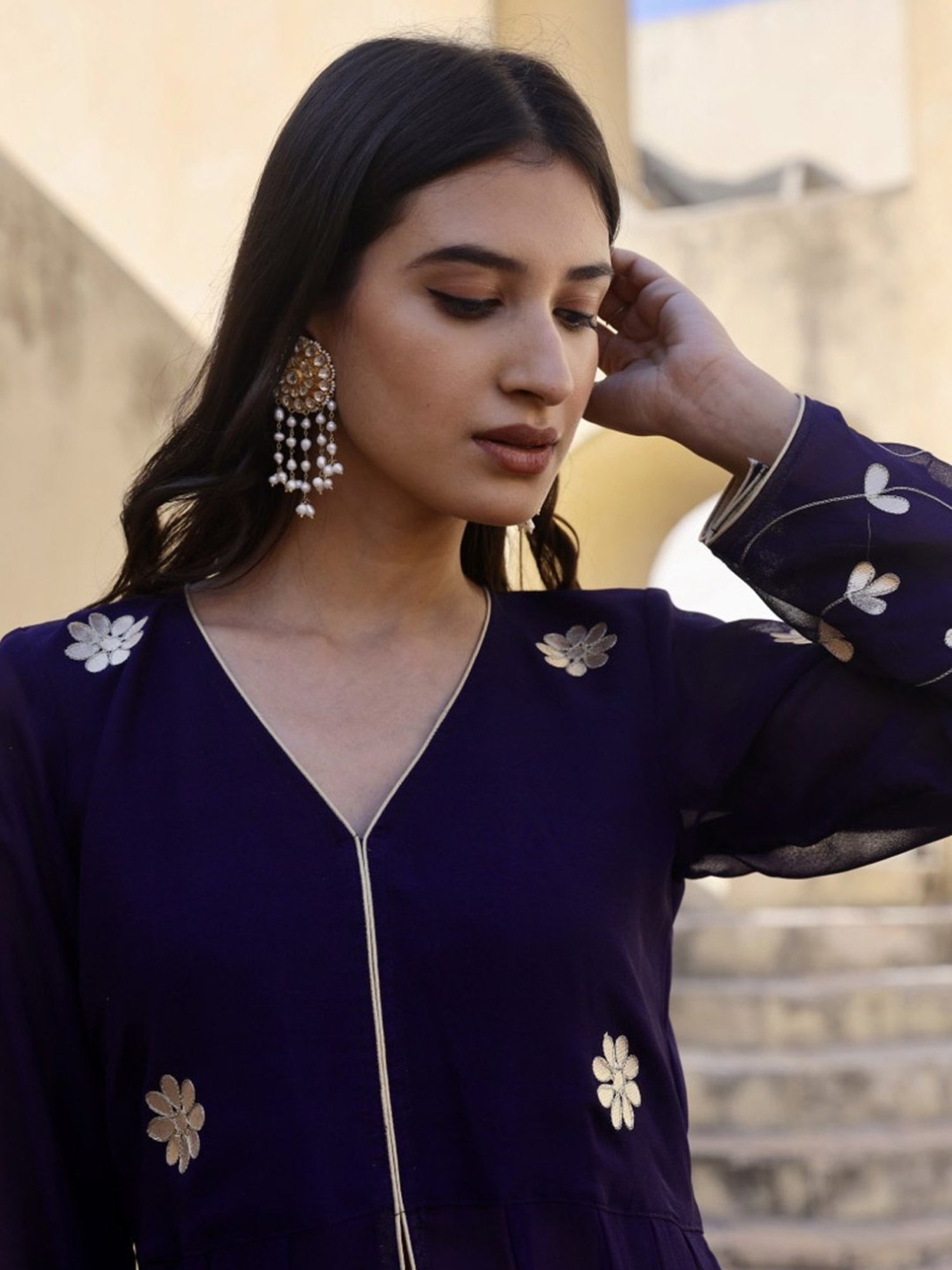 Asrumo Blue Georgette Gotta Patti Work Anarkali Set